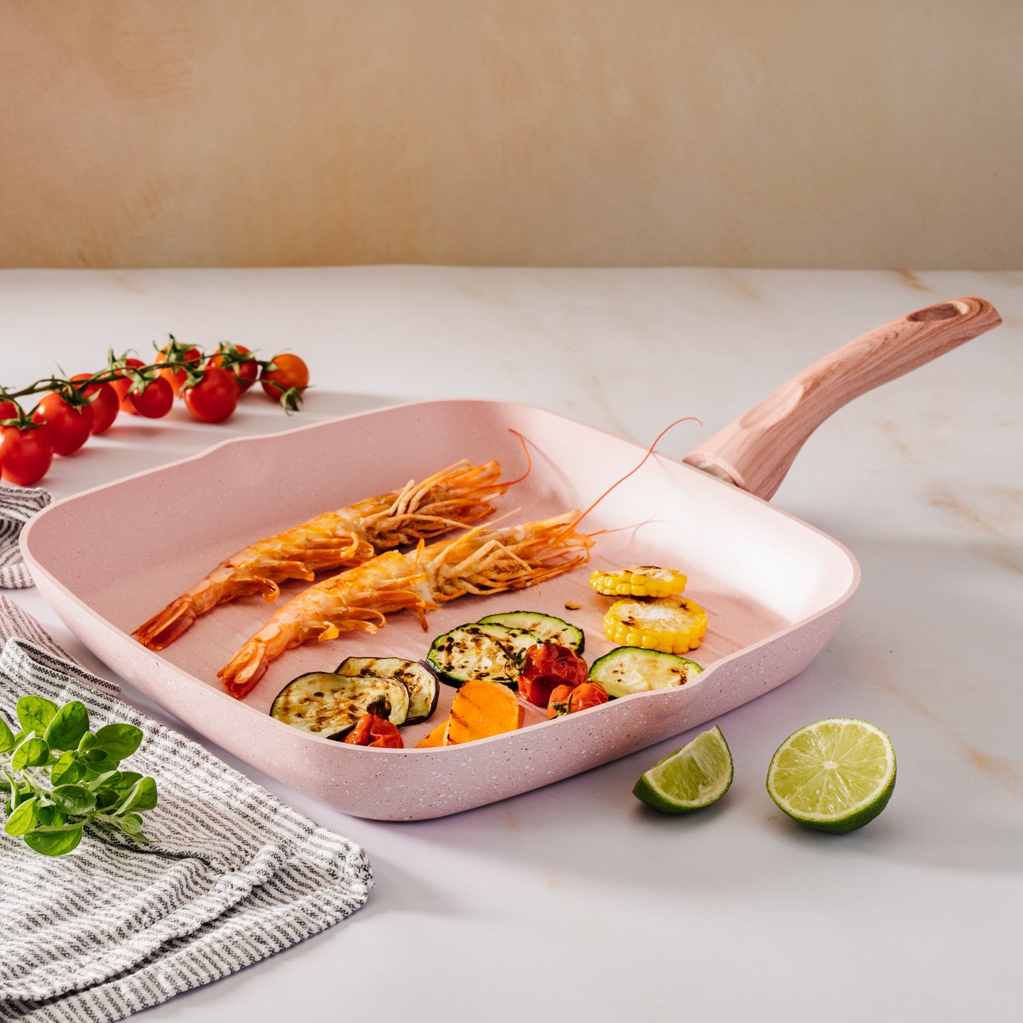 Bistecchiera 28X28 Cm "Stonerose" Manico Legno Rosa