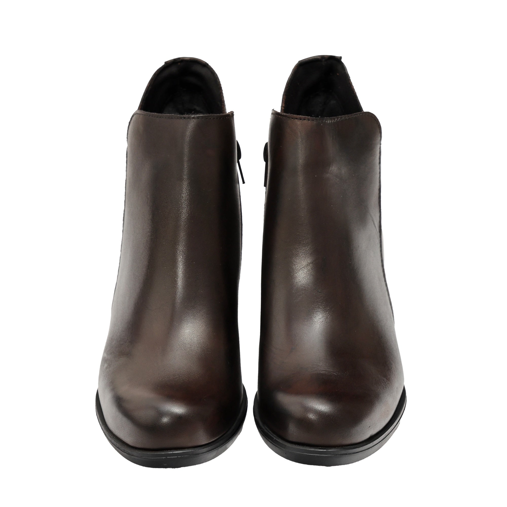 Tronchetto in Vera Pelle con Tacco Comodo Testa di Moro