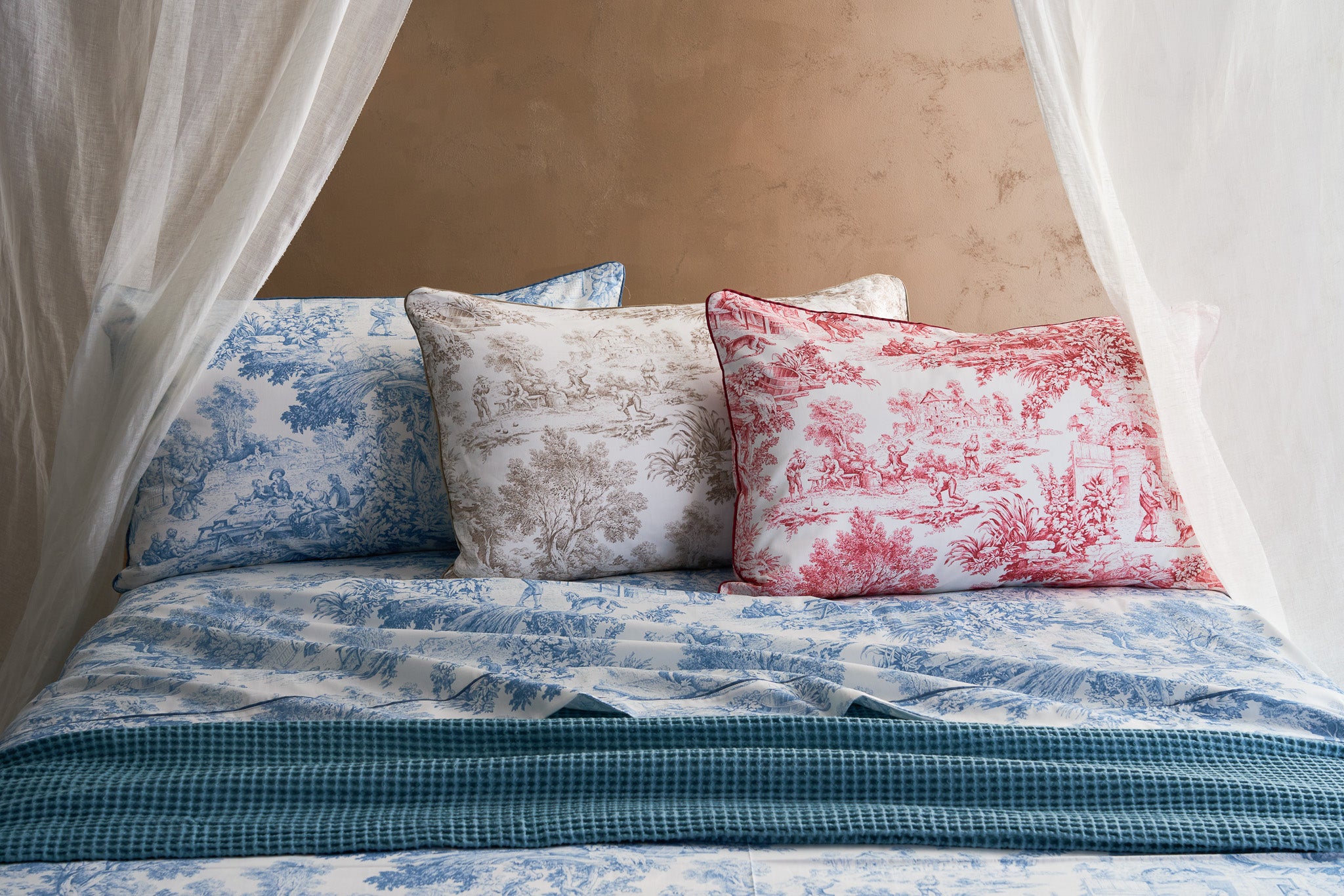 TOILE DE JOUY Completo letto matrimoniale, Corallo