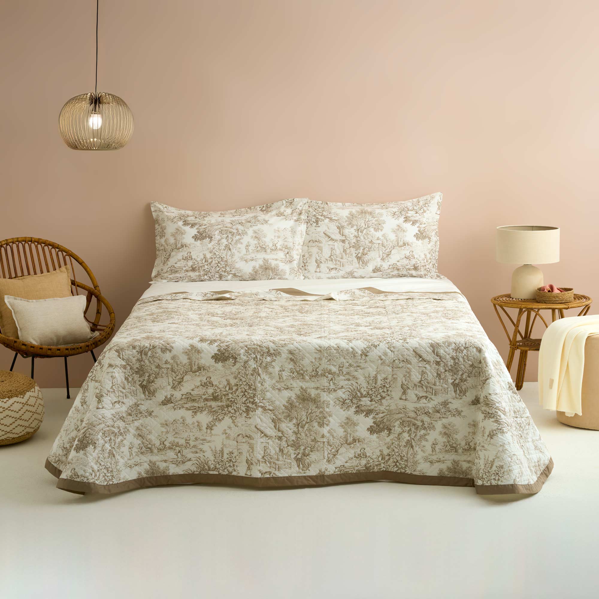 TOILE DE JOUY Quilt matrimoniale. 100 gr/mq, Sabbia