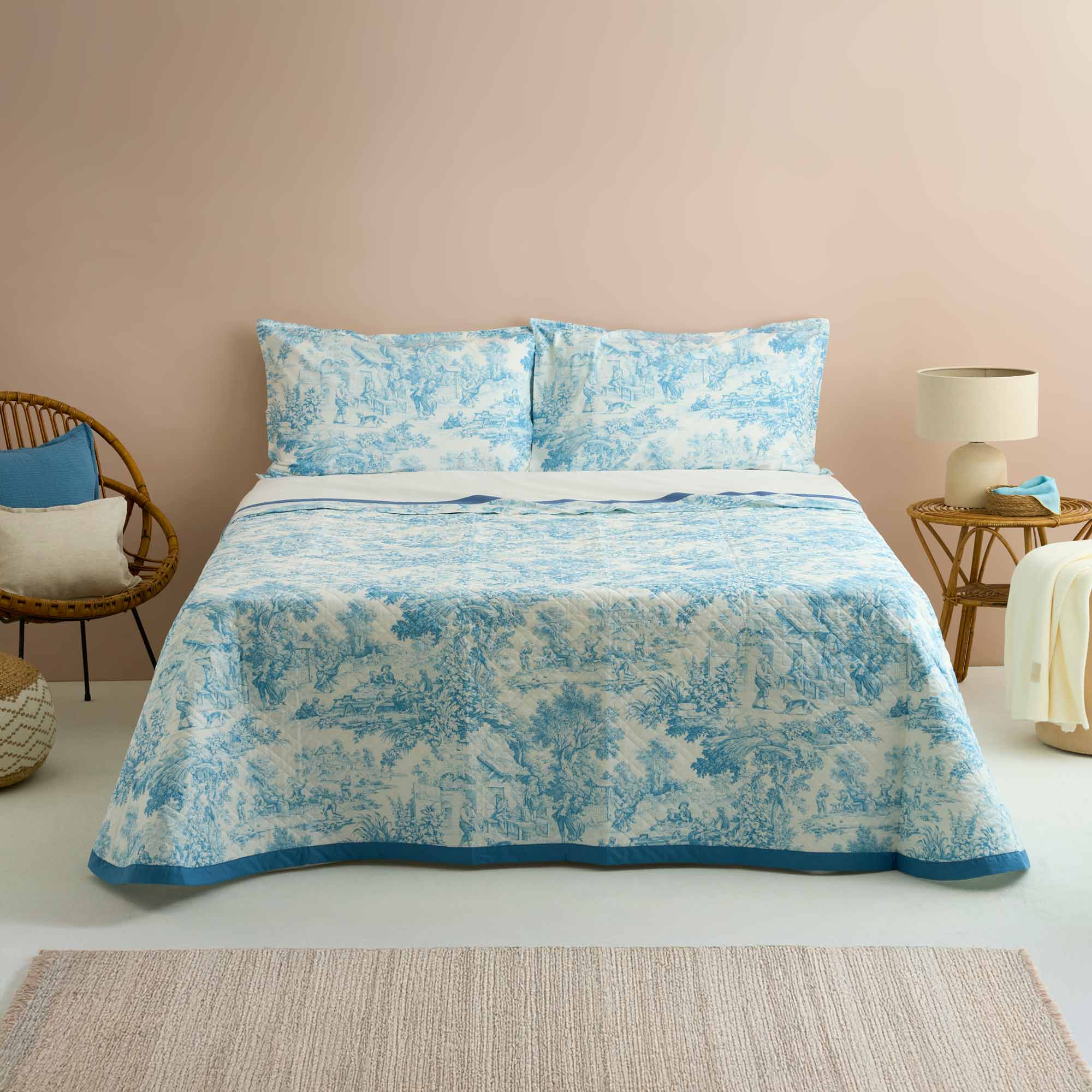 TOILE DE JOUY Quilt matrimoniale. 100 gr/mq, Blu