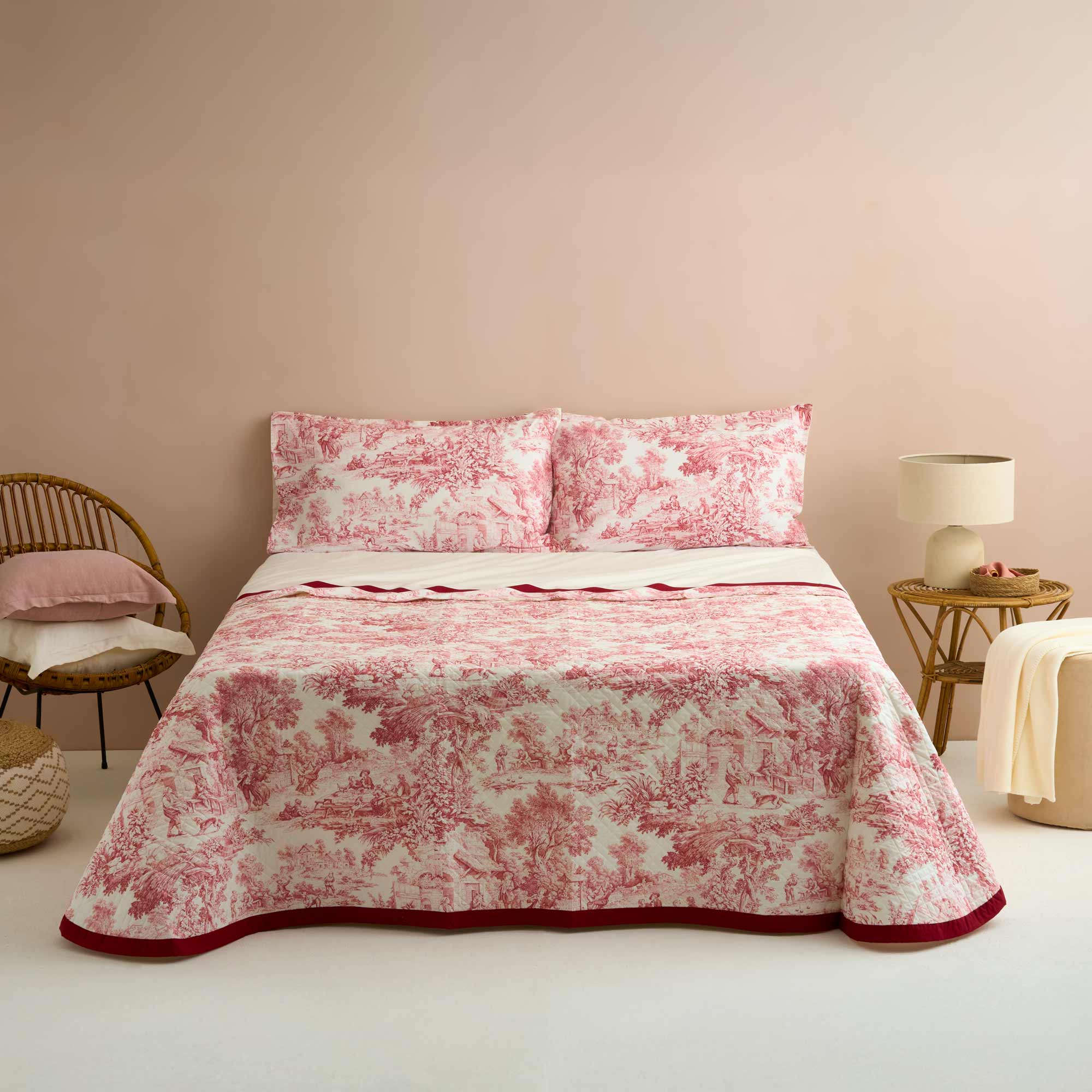 TOILE DE JOUY Quilt matrimoniale. 100 gr/mq, Corallo
