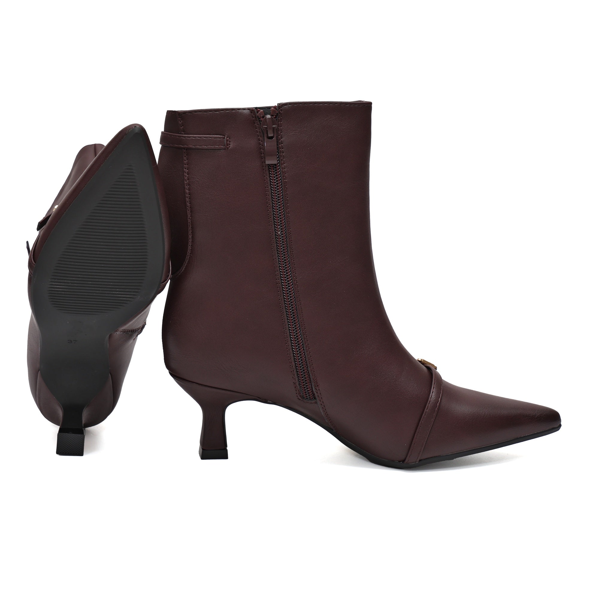 Stivali in simil pelle con tacco e cinturini Bordeaux