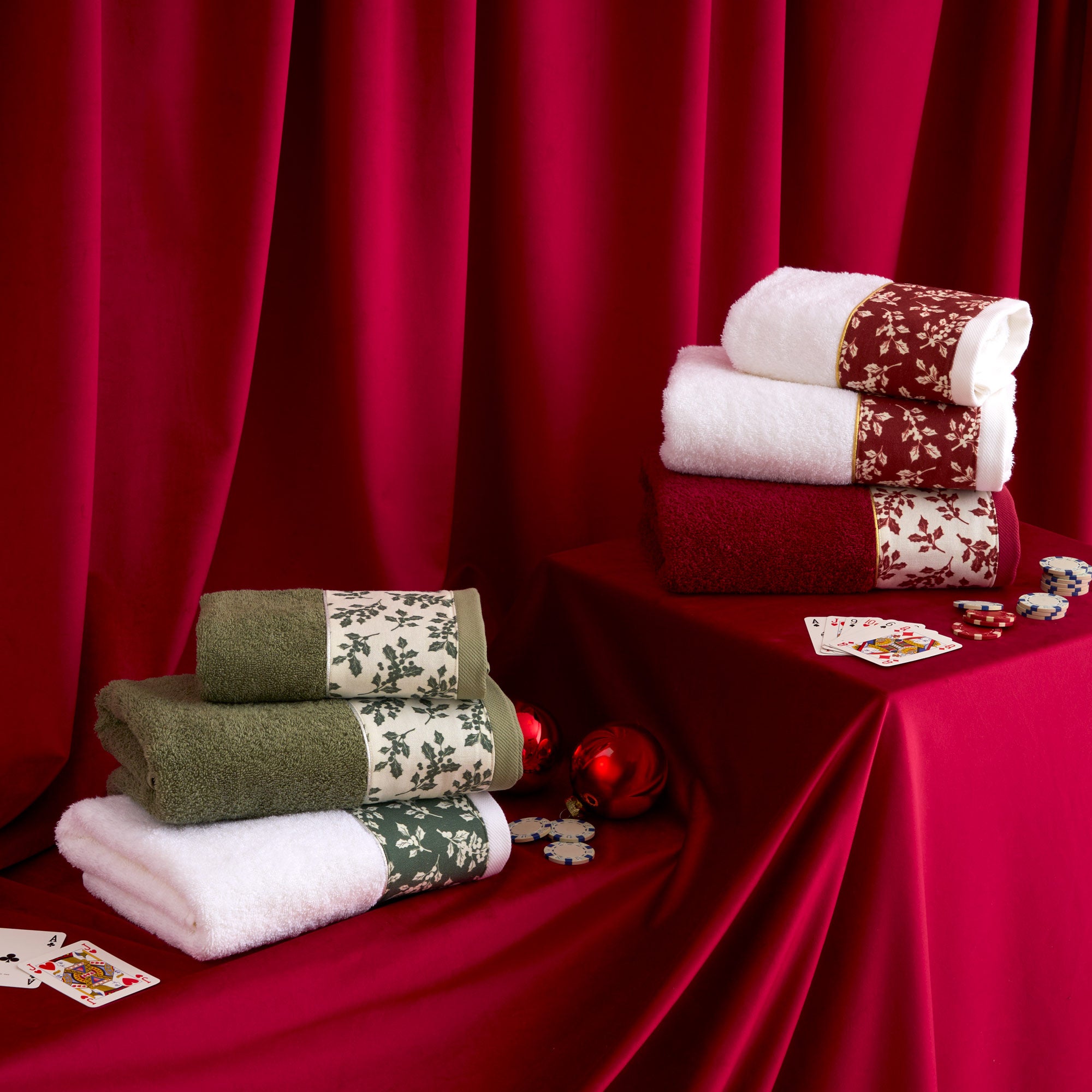 VISCHIO Set Asciugamani Viso + Ospite, Bianco/Rosso