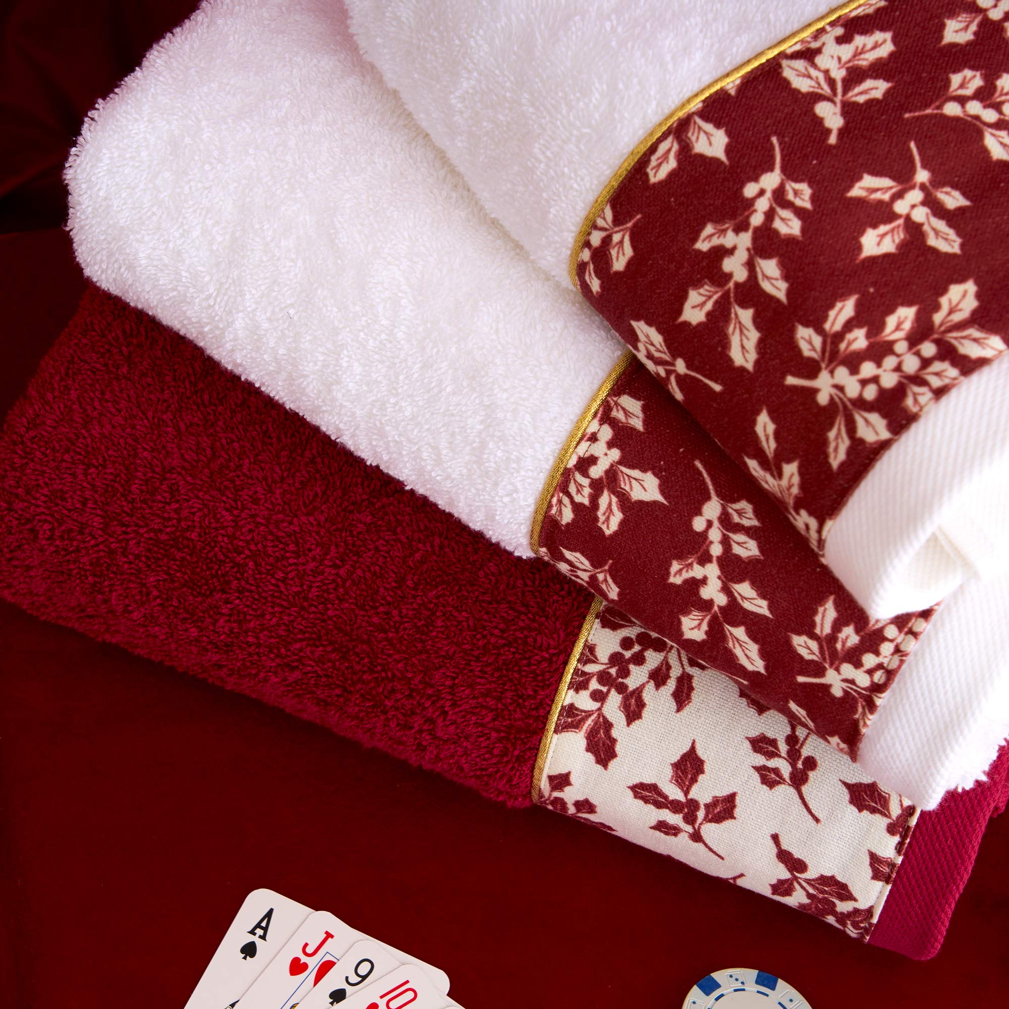 VISCHIO Set Asciugamani Viso + Ospite, Bianco/Rosso