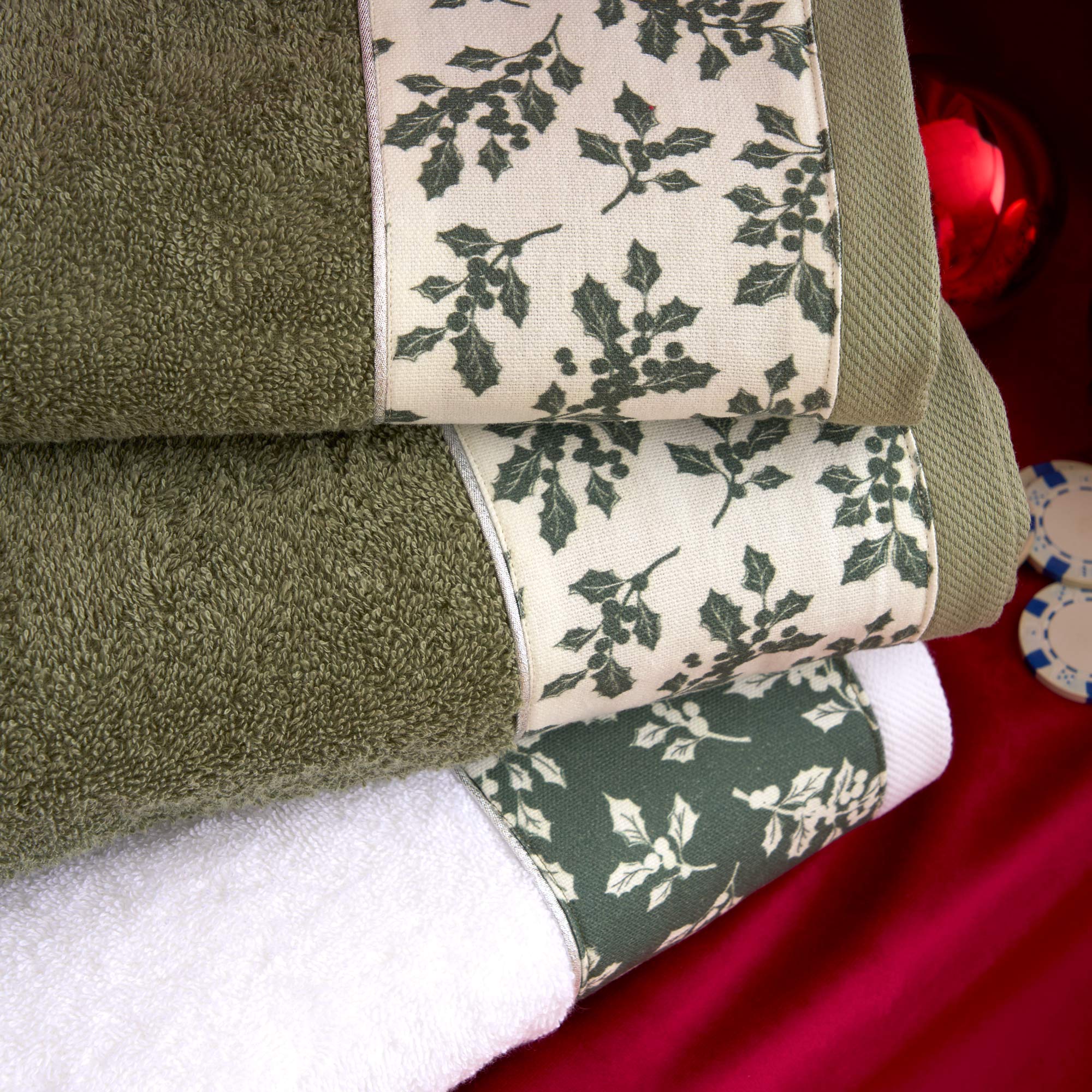 VISCHIO Set Asciugamani Viso + Ospite, Bianco/Abete