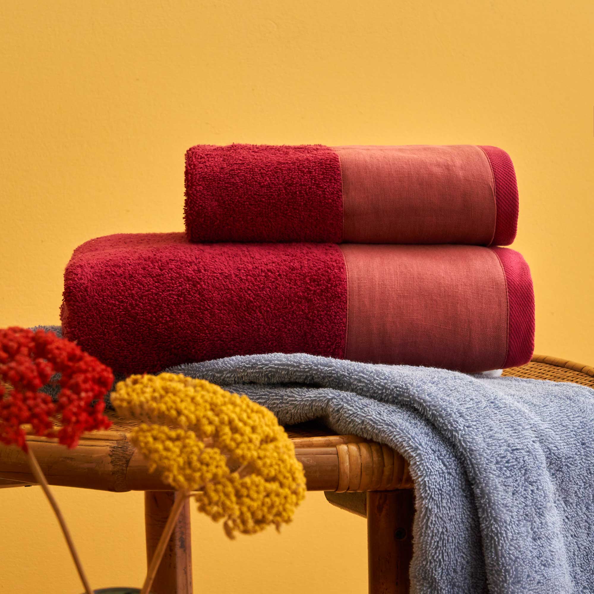 MOJAVE Set 3 asciugamani telo + viso + ospite, Rosso