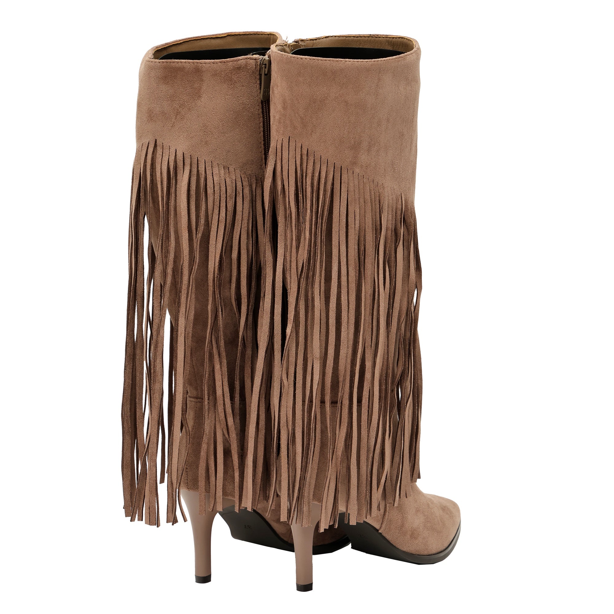 Stivali in simil camoscio con frange e tacco a spillo Kaki