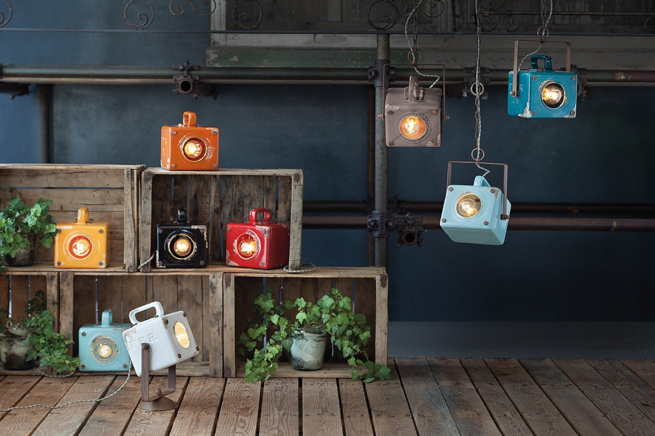 Lampada Da Tavolo Industrial Vintage Arancio