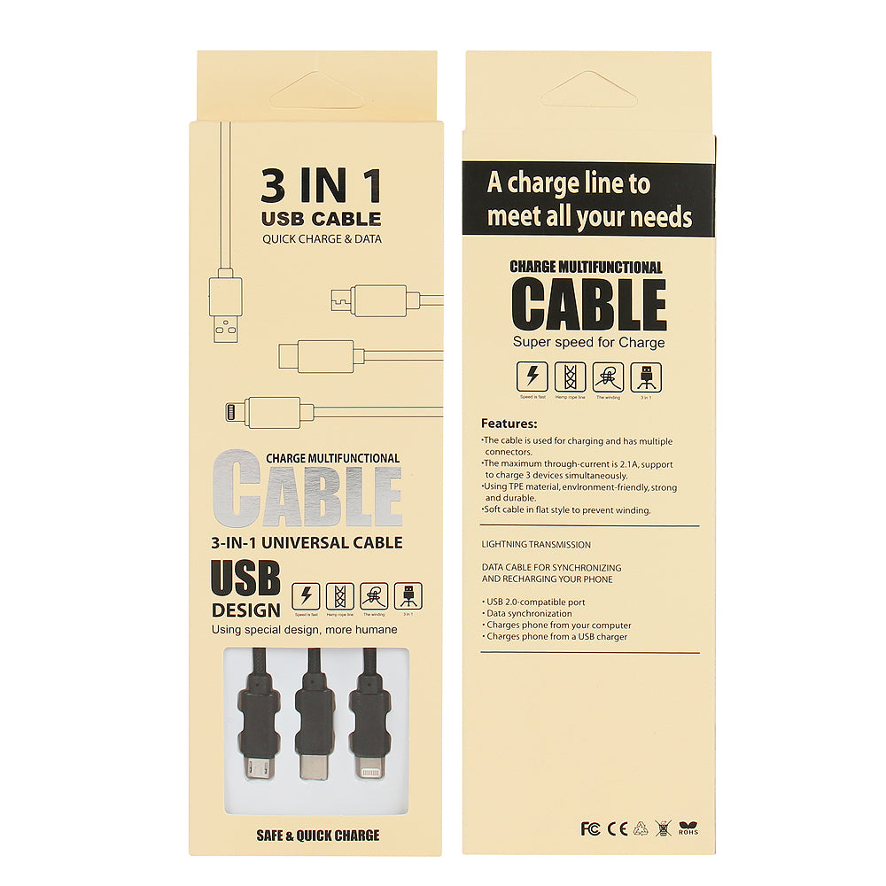 CAVO 3 IN 1 (LIGHTENNING/MICRO USB/USB-C)