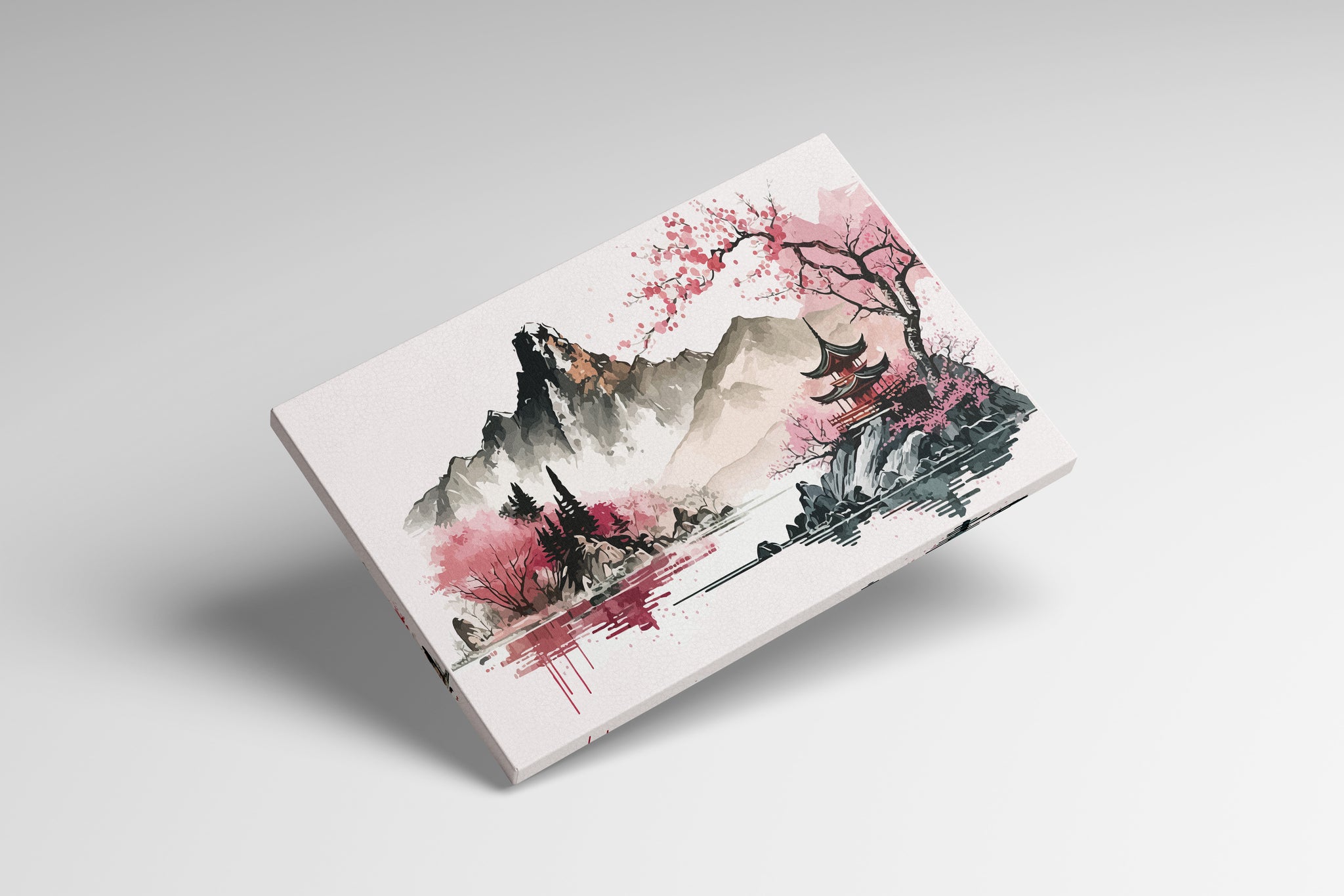 Arte Giapponese rosa stampa canvas da arredo ecopelle Made in Italy S - 1 pannello - 0,24 mq