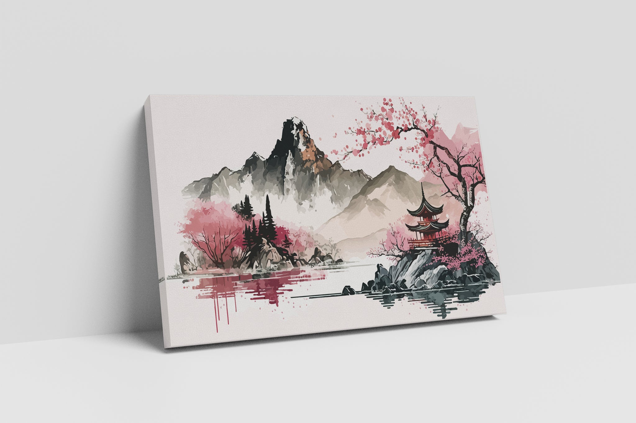 Arte Giapponese rosa stampa canvas da arredo ecopelle Made in Italy S - 1 pannello - 0,24 mq