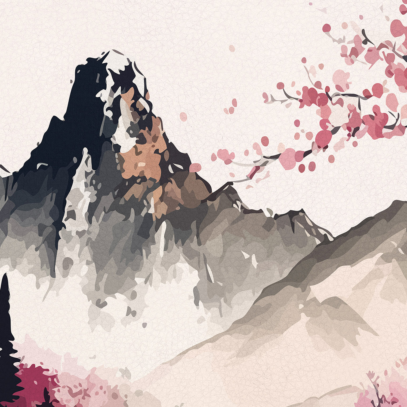 Arte Giapponese rosa stampa canvas da arredo ecopelle Made in Italy S - 1 pannello - 0,24 mq