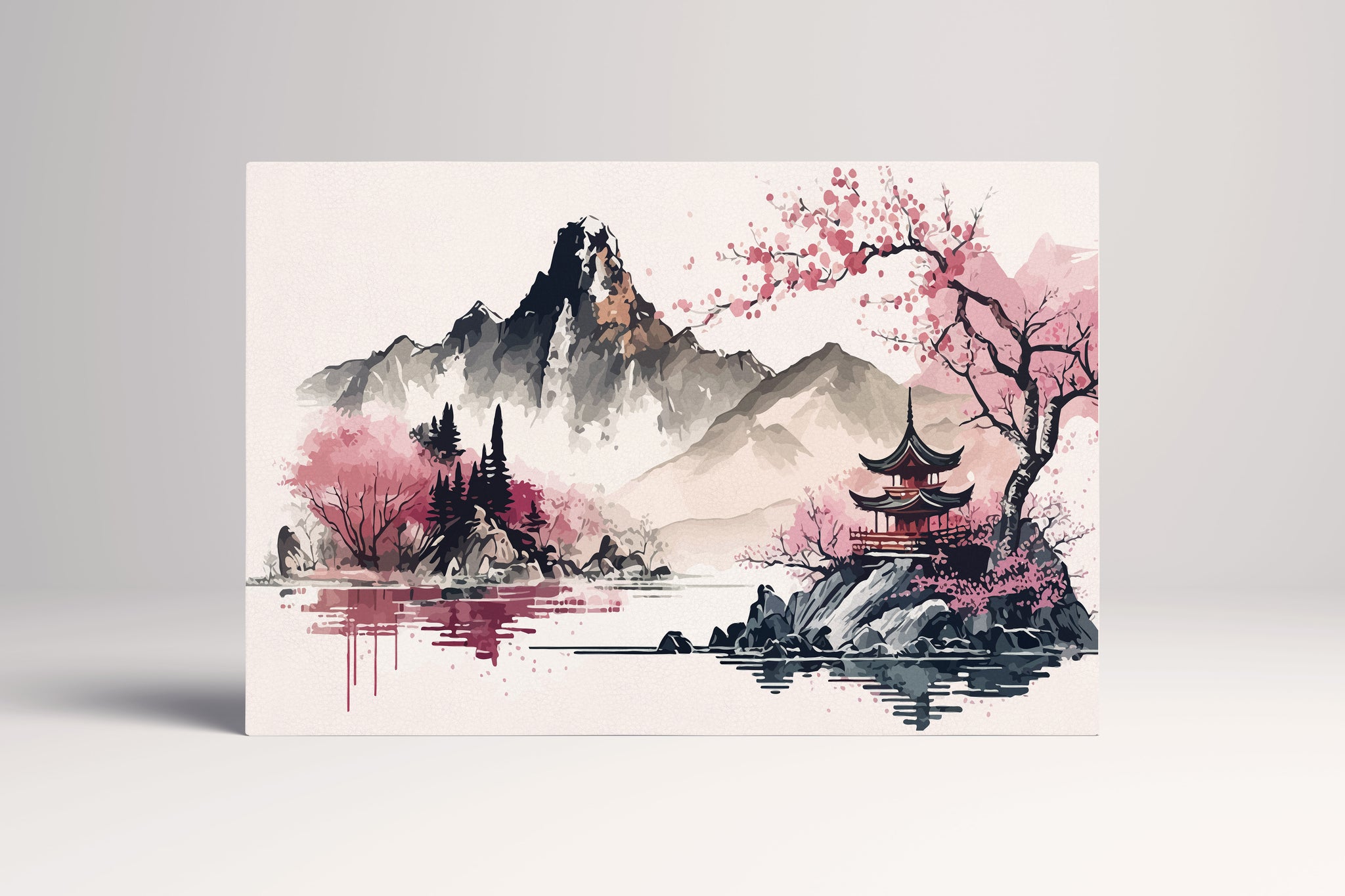 Arte Giapponese rosa stampa canvas da arredo ecopelle Made in Italy S - 1 pannello - 0,24 mq