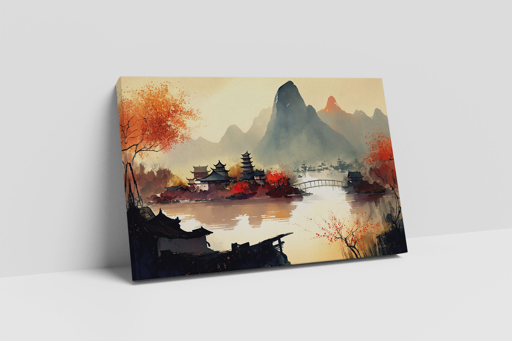 Paesaggio orientale Cinese toni caldi stampa canvas da arredo ecopelle Made in Italy S - 1 pannello - 0,24 mq