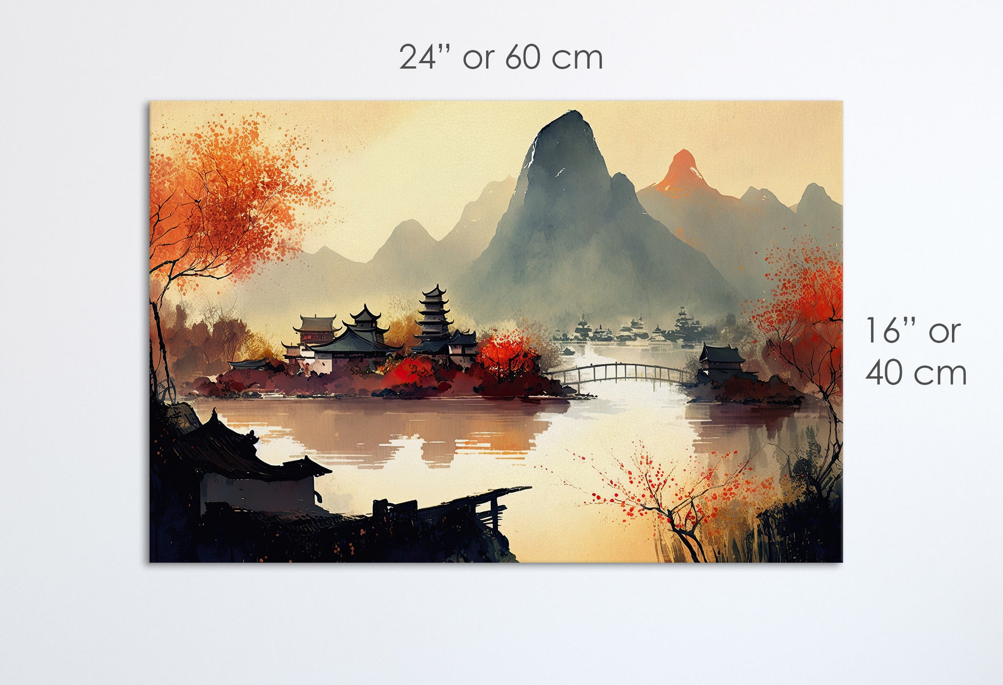 Paesaggio orientale Cinese toni caldi stampa canvas da arredo ecopelle Made in Italy S - 1 pannello - 0,24 mq