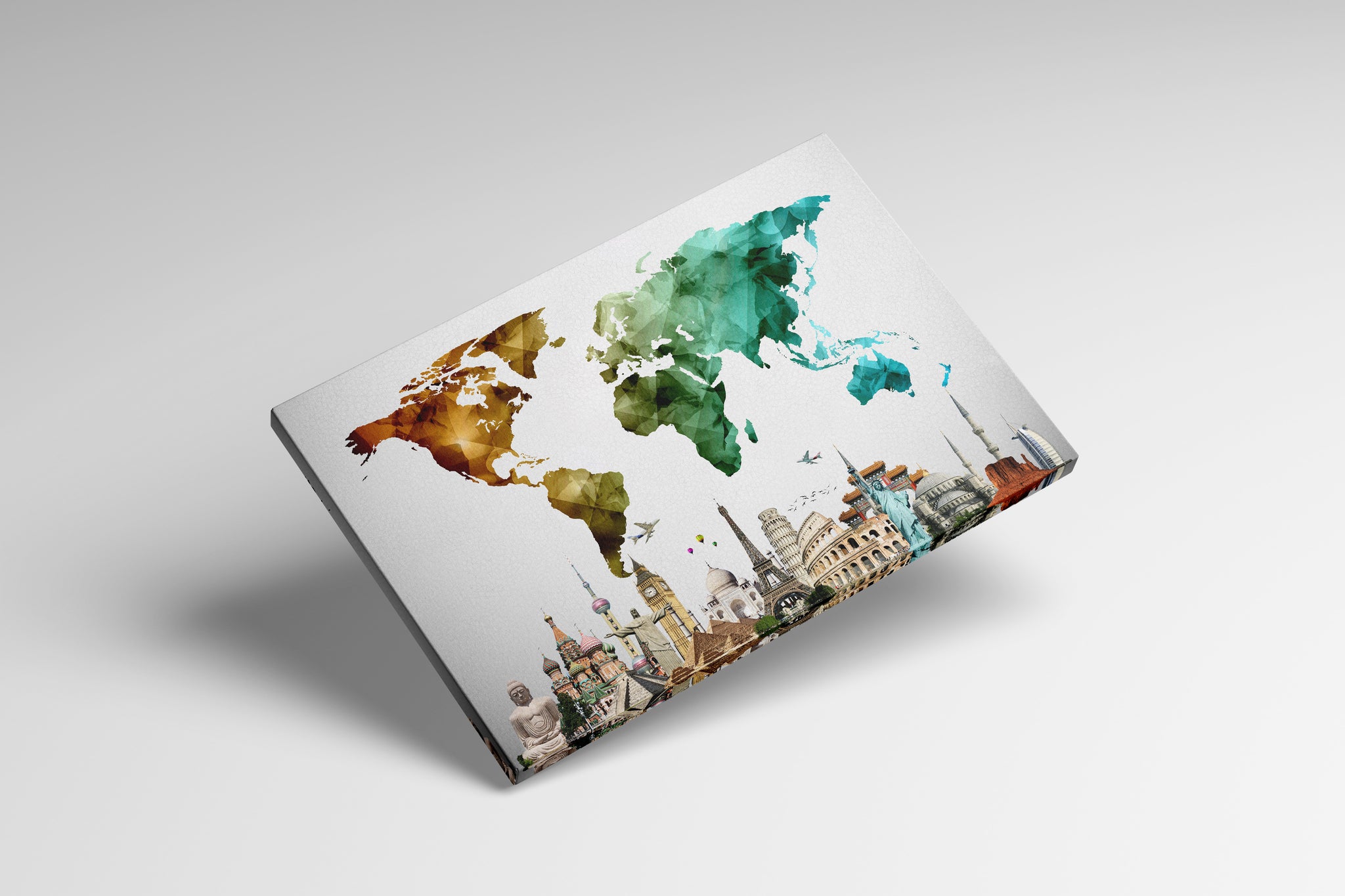 Cartina del mondo con monumenti stampa su tessuto ecopelle Made in Italy S - 1 pannello - 0,24 mq