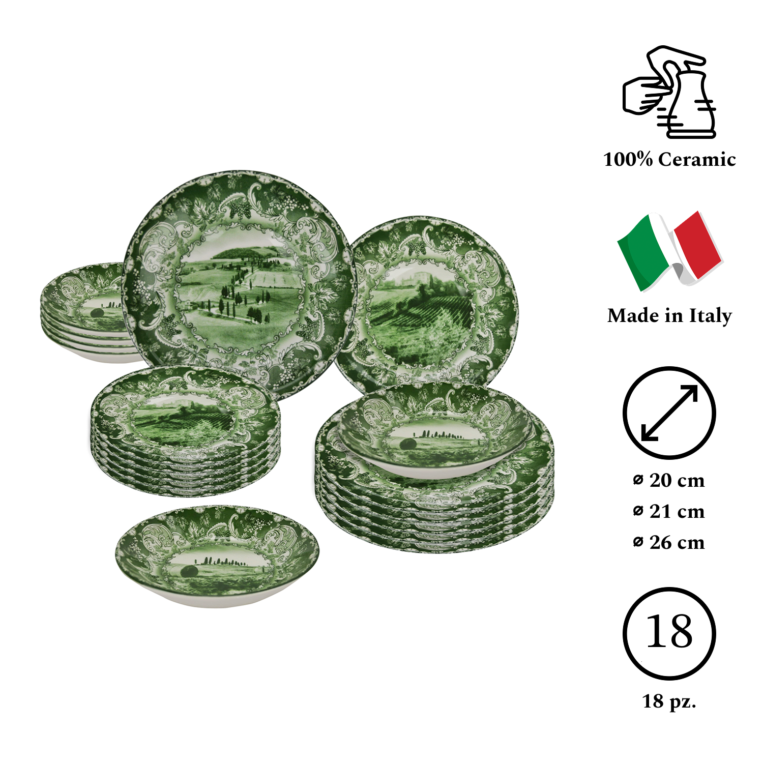 BOLGHERI Set Da 18 Piatti Petrolio