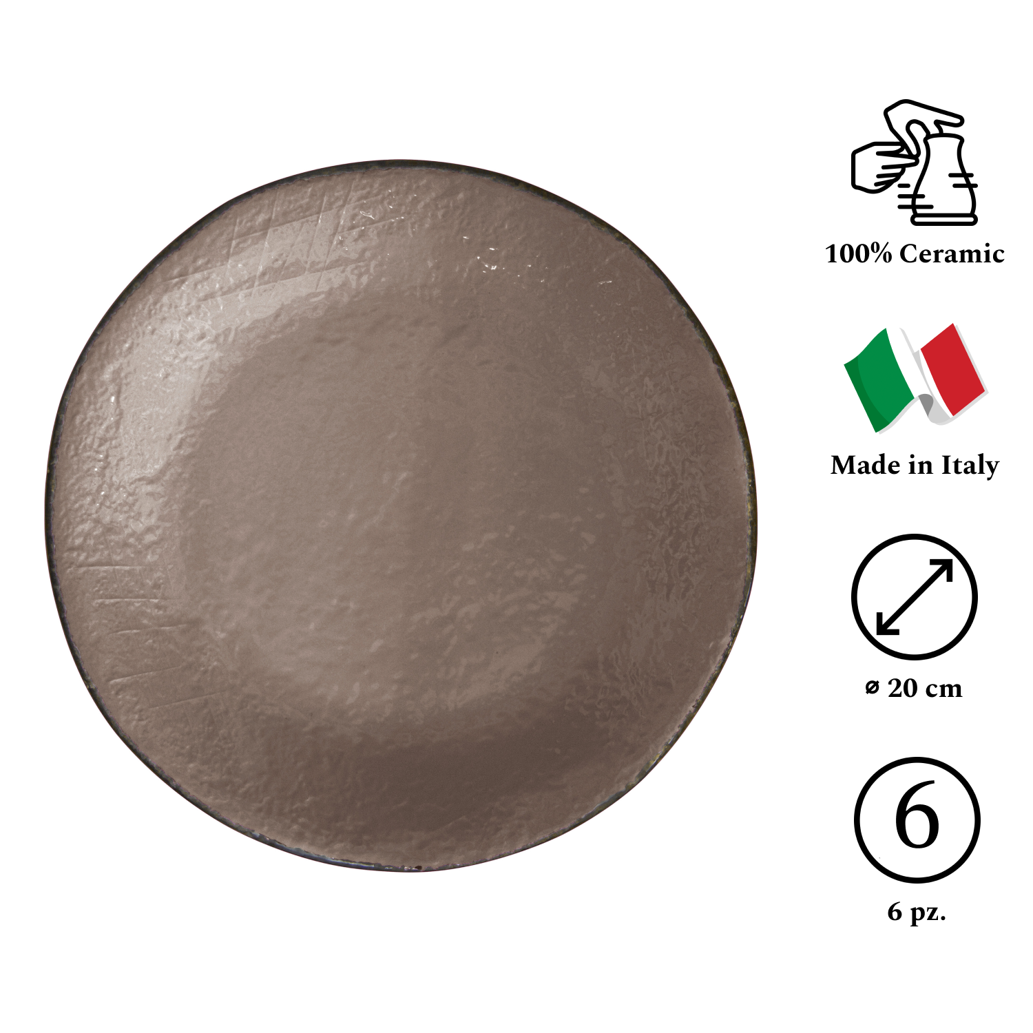 PRETA Set 6 piatti frutta da 20cm Ceramica Fango