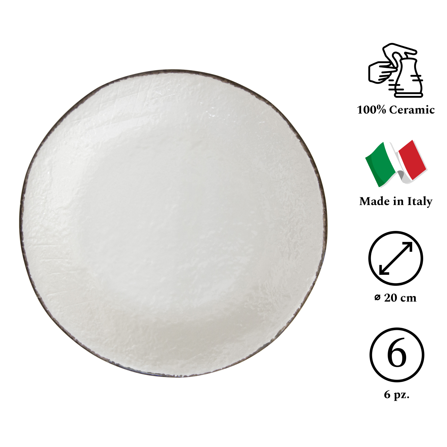 PRETA Set 6 piatti frutta da 20cm Ceramica Latte