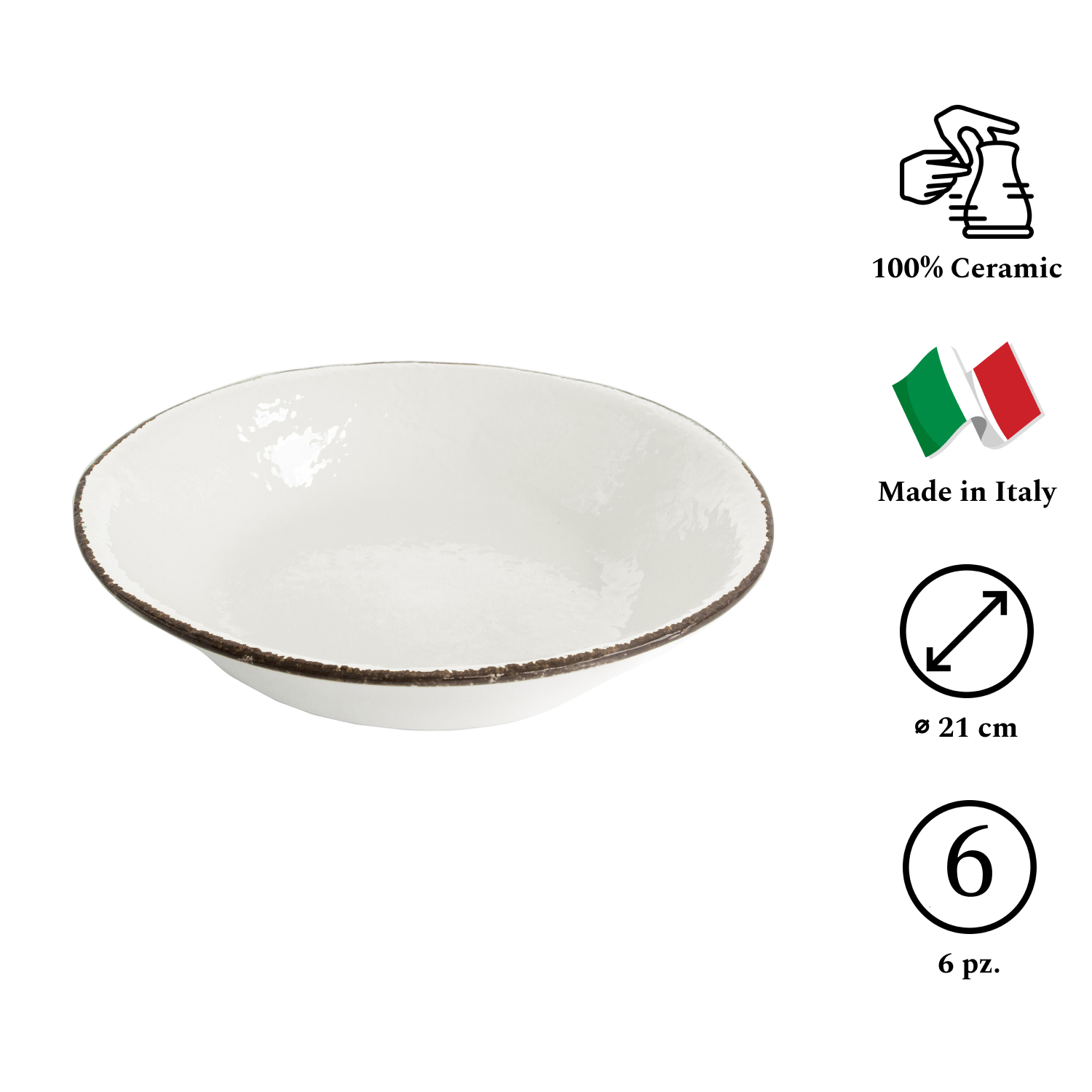 PRETA Set 6 piatti fondi da 21cm Ceramica Latte