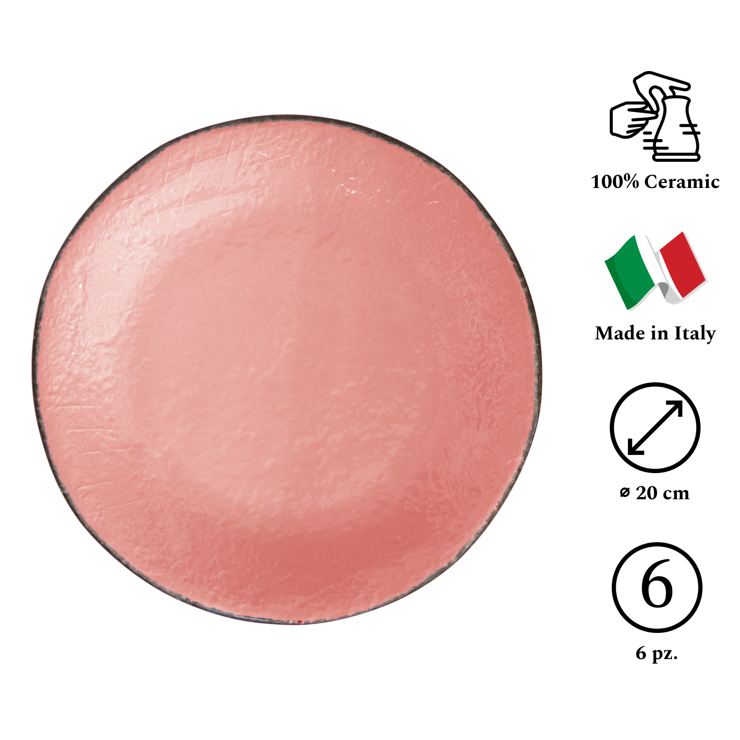 PRETA Set 6 piatti frutta da 20cm Ceramica Cipria