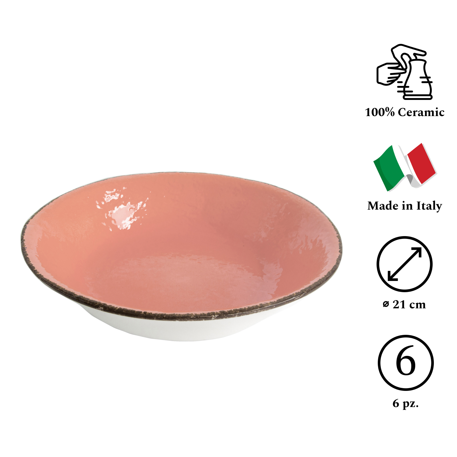 PRETA Set 6 piatti fondi da 21cm Ceramica Cipria