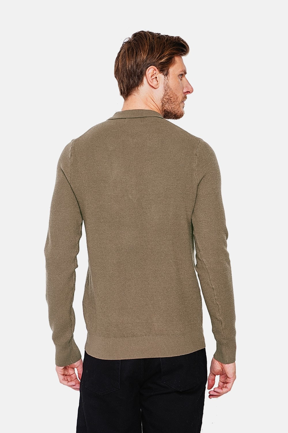Maglione polo mezza zip con maniche lunghe in 6 fili - Cachi