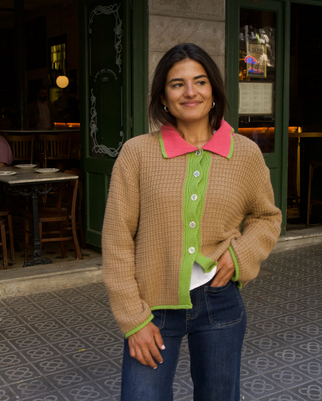 Cardigan in cotone beige Tina