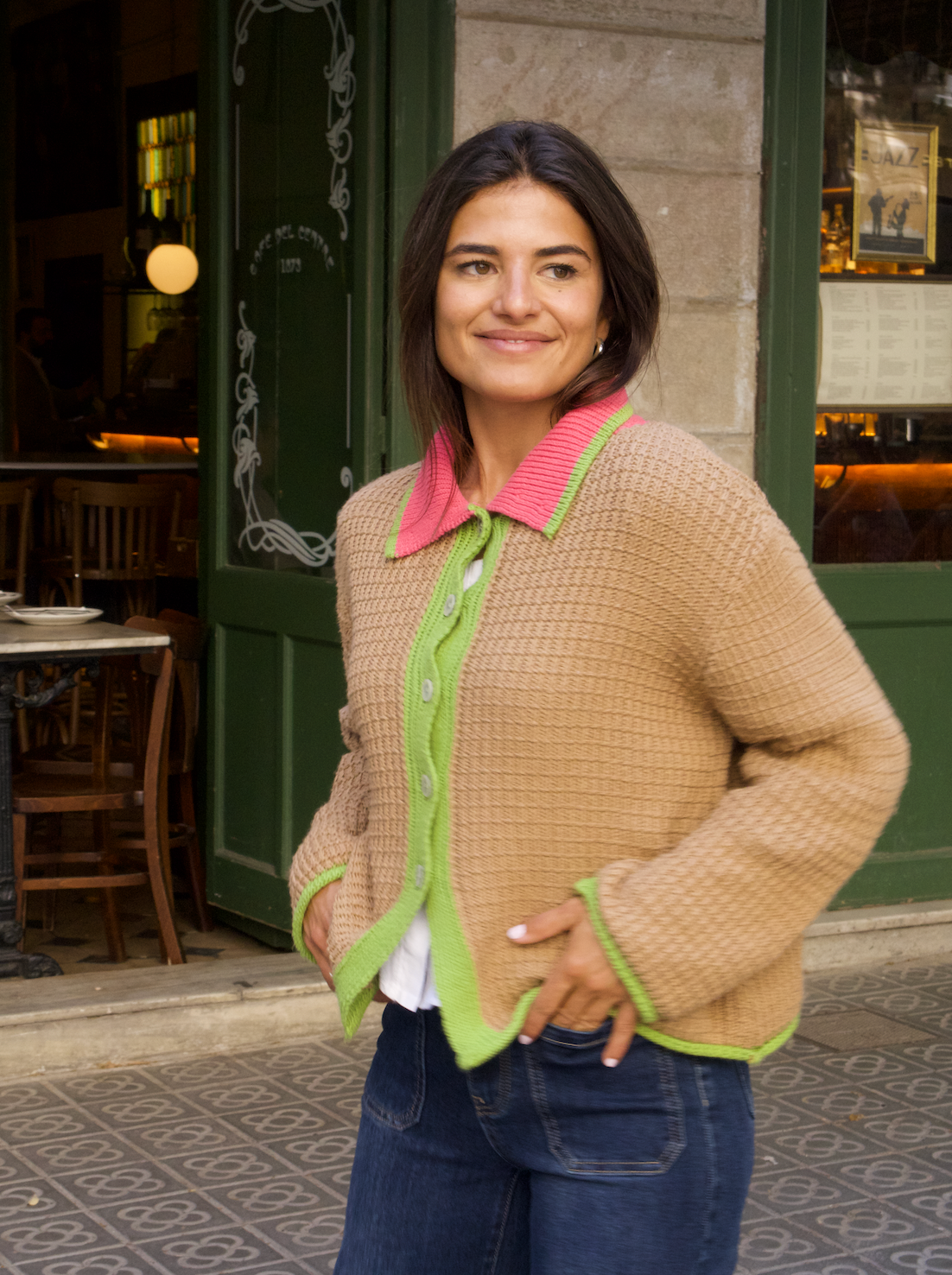 Cardigan in cotone beige Tina