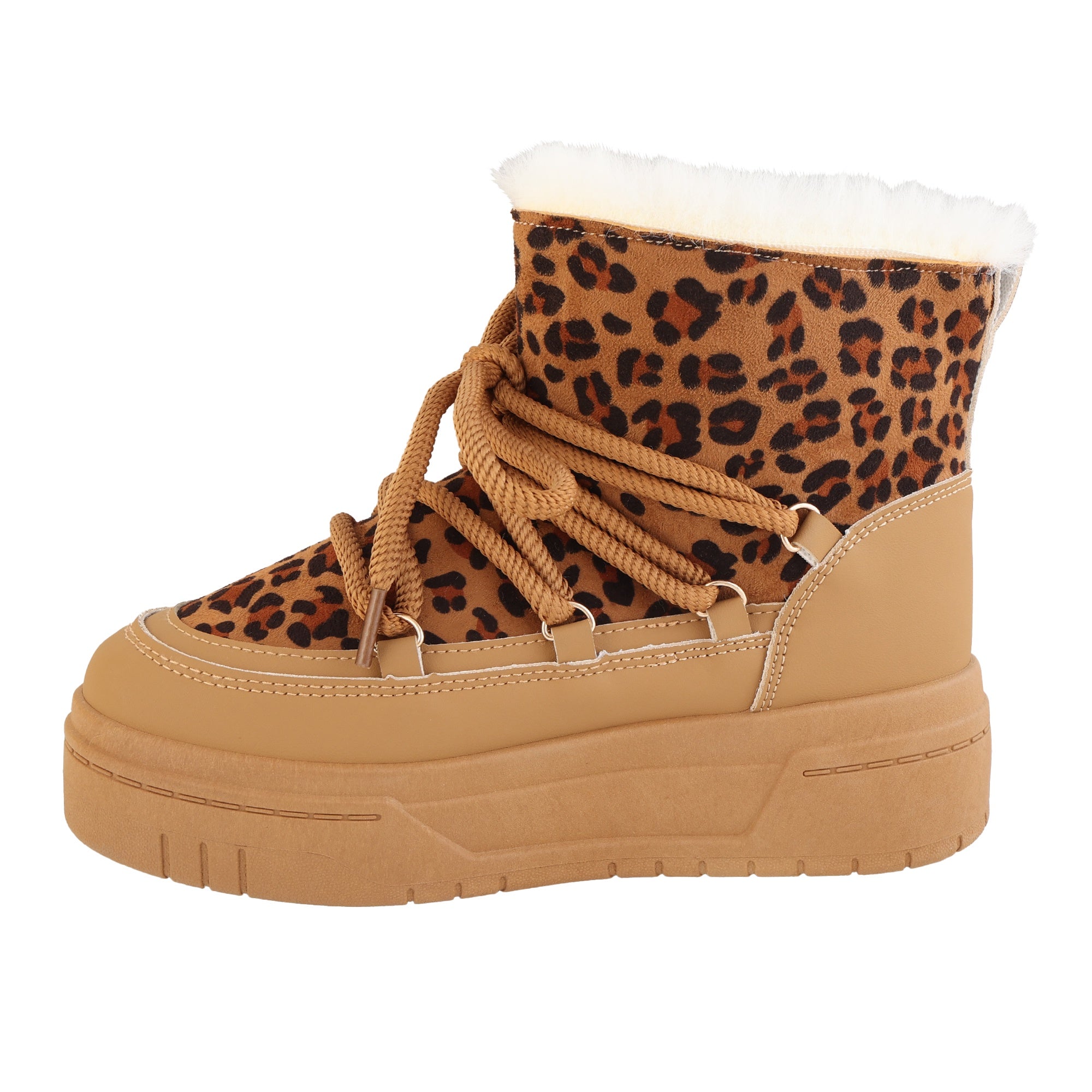 Stivaletti in simil camoscio imbottiti con stringhe Leopardato