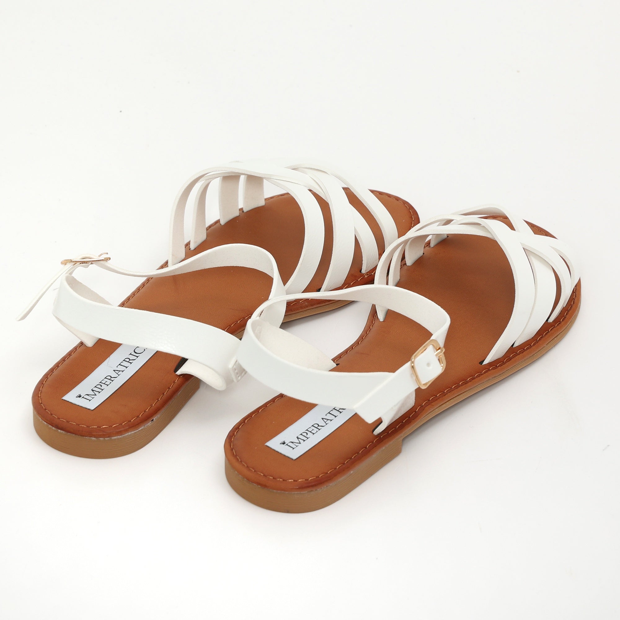 Sandali bassi in simil pelle con fasce incrociate Bianco