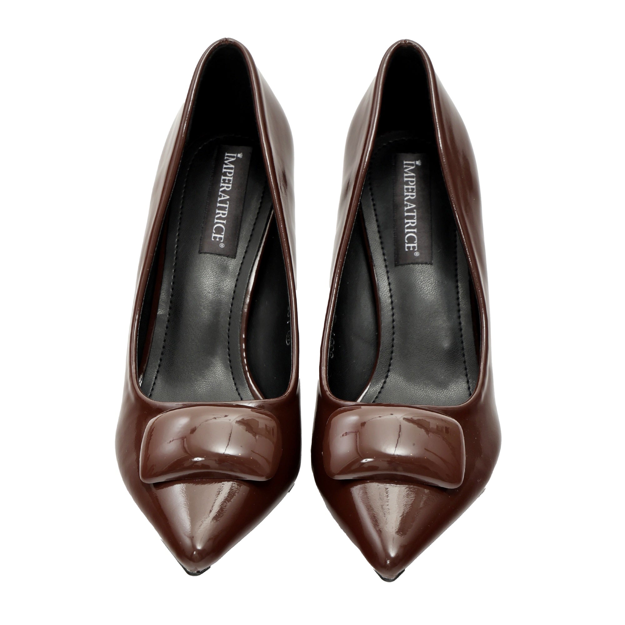 Decolletè in simil pelle verniciata con applicazione Marrone