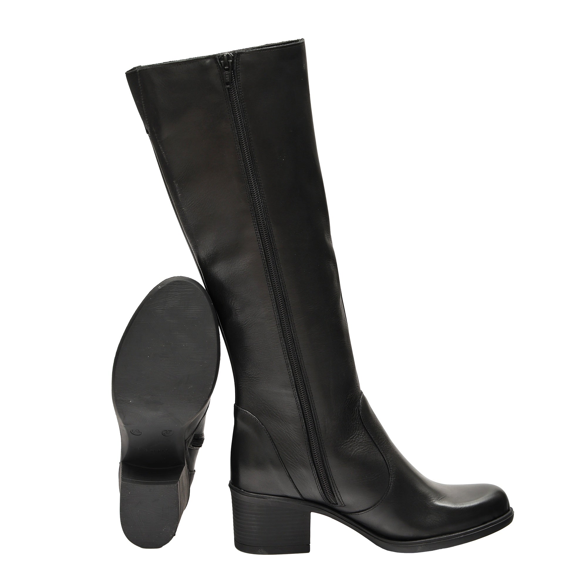 Stivale in vera pelle con tacco e fascia elastica Nero