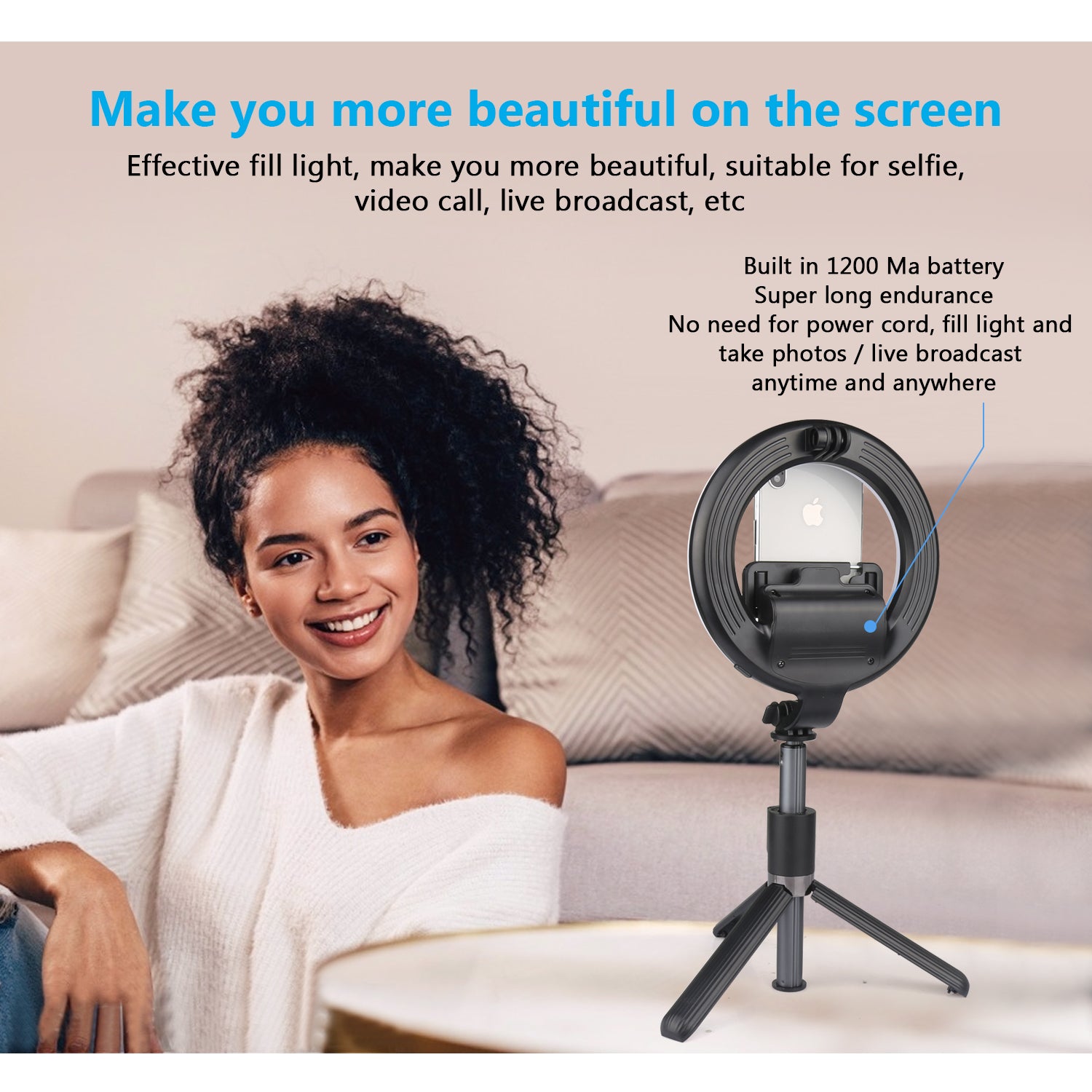 Selfie Illuminato Con Telecomando - Nero