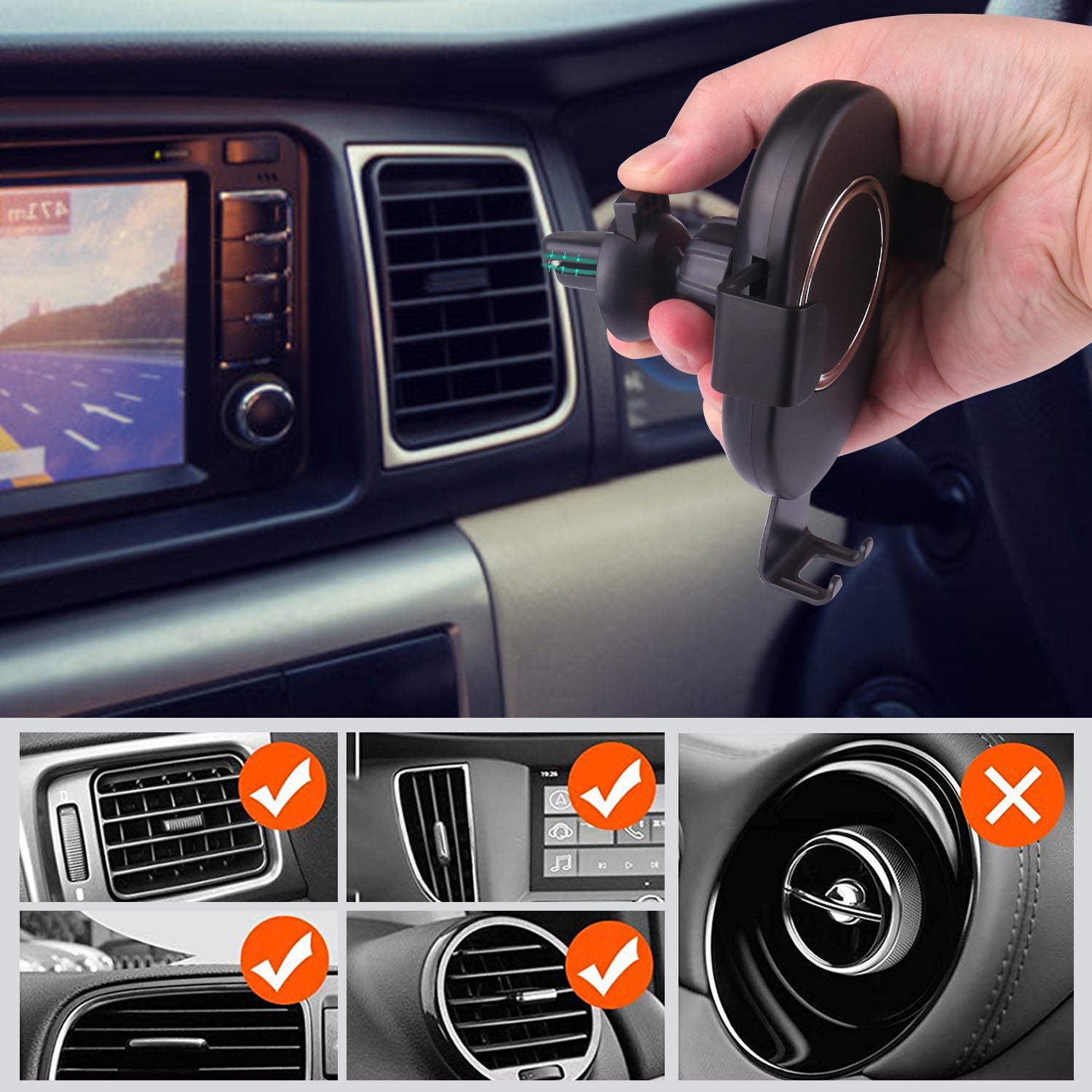 Supporto E Caricabatteria Automatico Wireless Per Auto - Nero