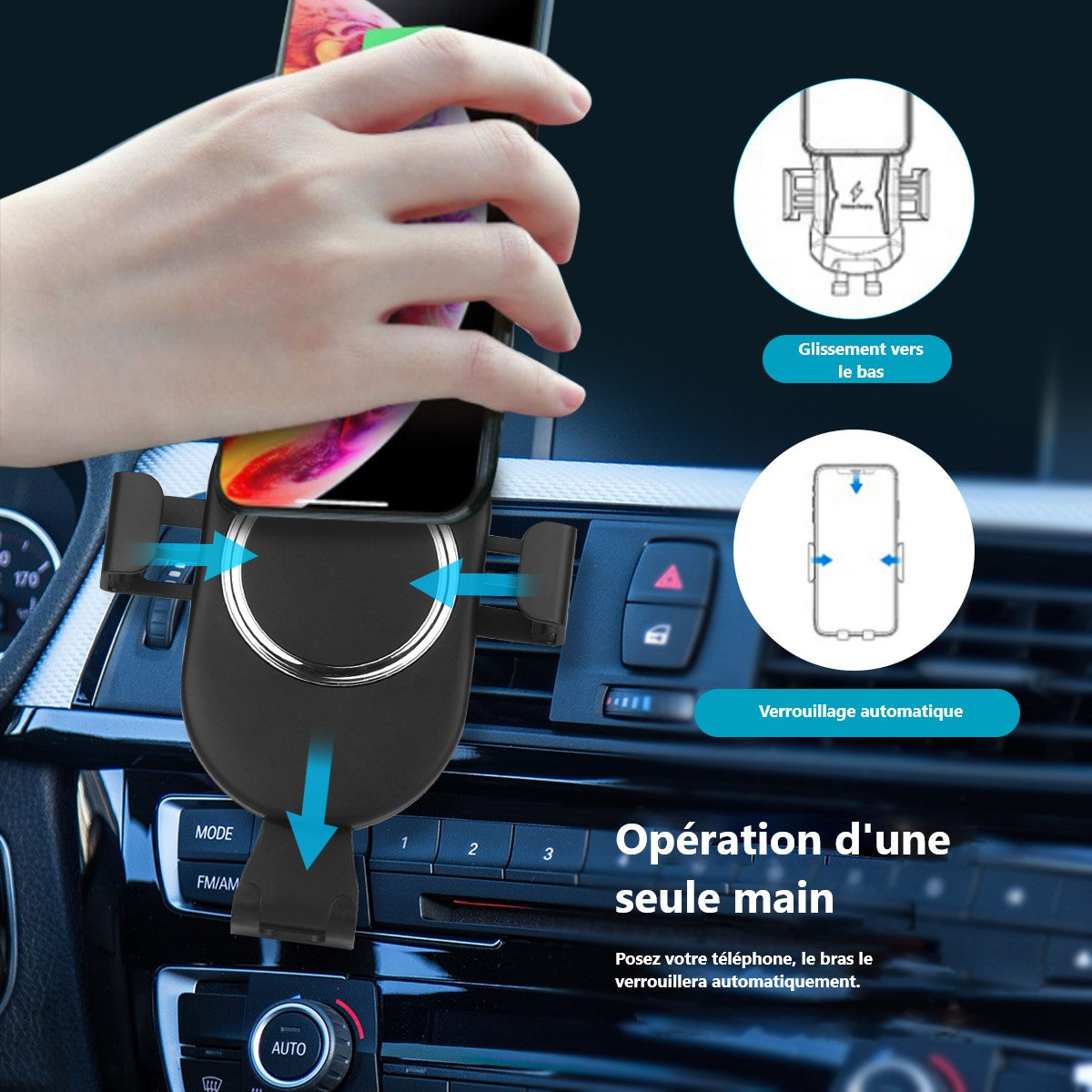 Supporto E Caricabatteria Automatico Wireless Per Auto - Nero
