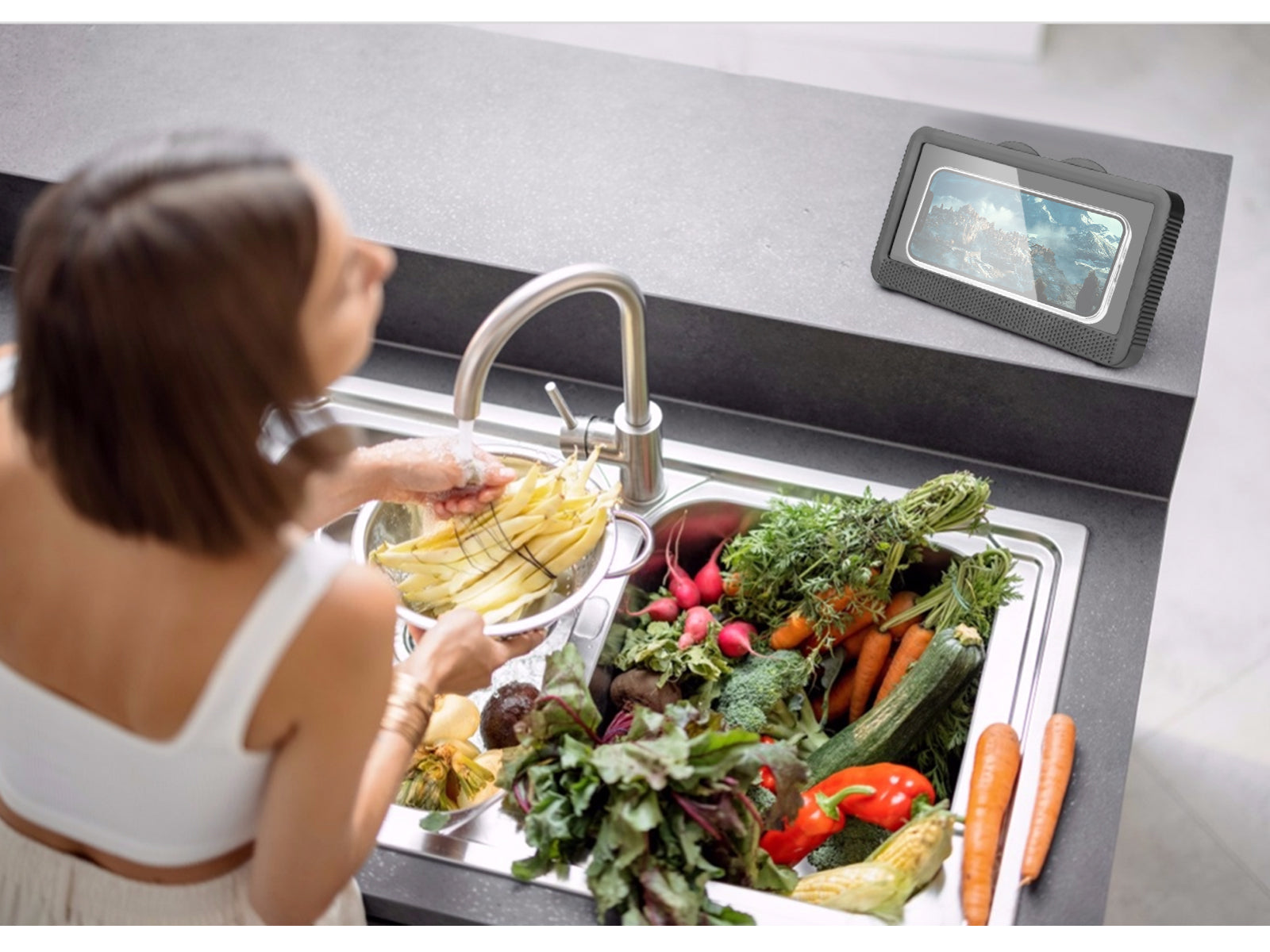 Supporto Da Parete Impermeabile Per Telefono - Nero