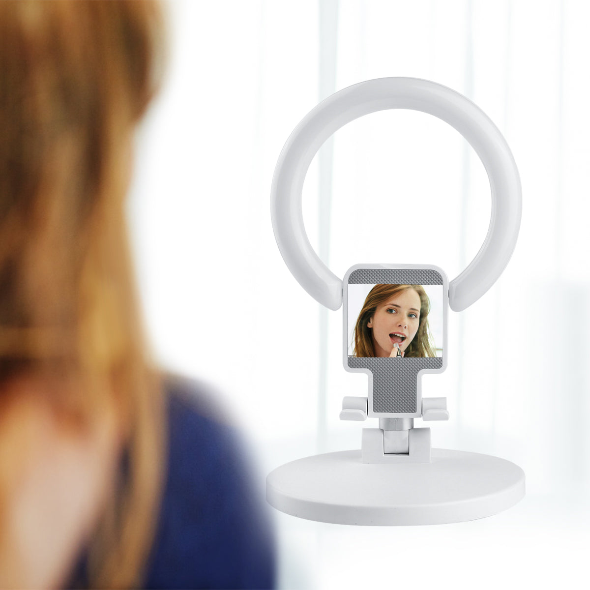 Supporto Telefonico Con Anello Luce - Bianco