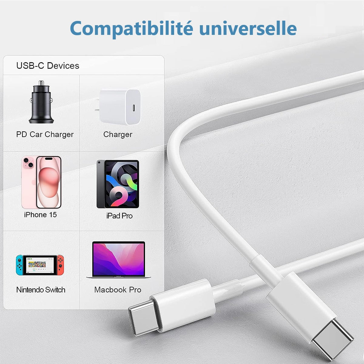 Cavo Usb C Verso Usb C 1 Metro - Bianco