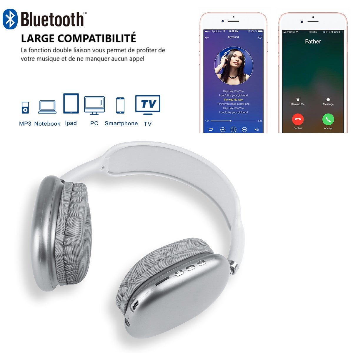 Cuffie Bluetooth Senza Filtro - Argento