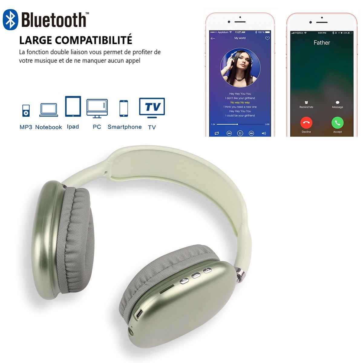 Cuffie Bluetooth Senza Filtro - Verde