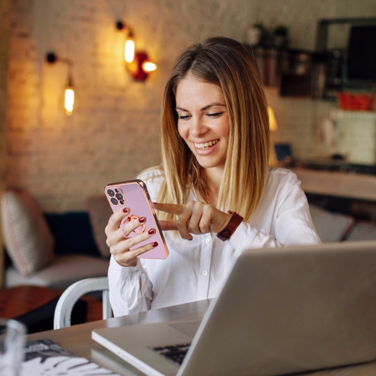 Custodia Con Porta Anelli, Supporto E Magnetico - Rosa