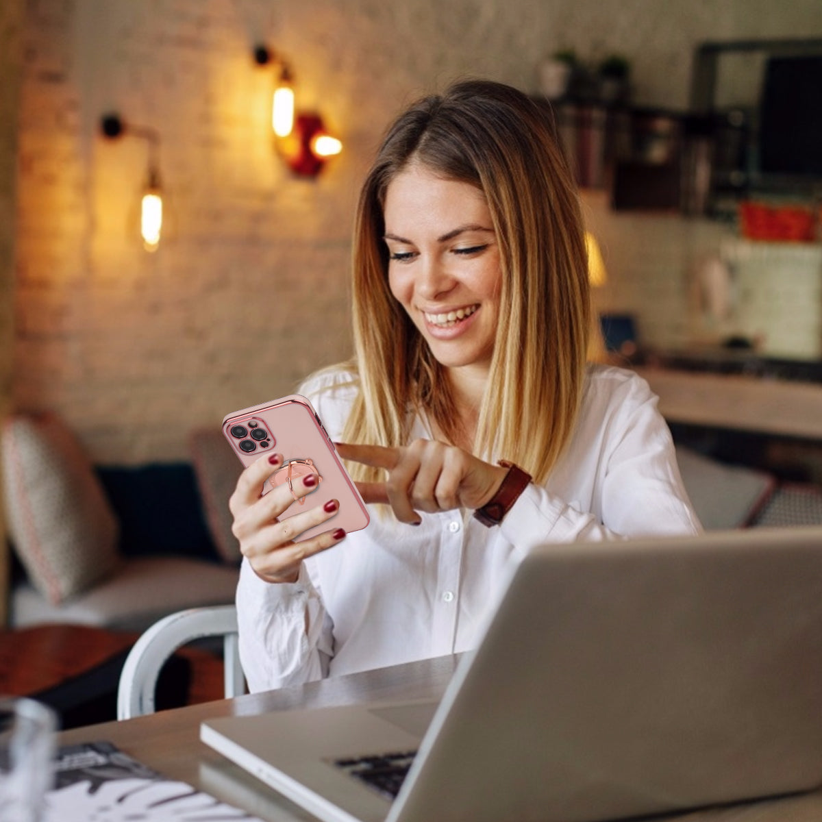 Custodia In Silicone Con Anello Magnetico - Rosa