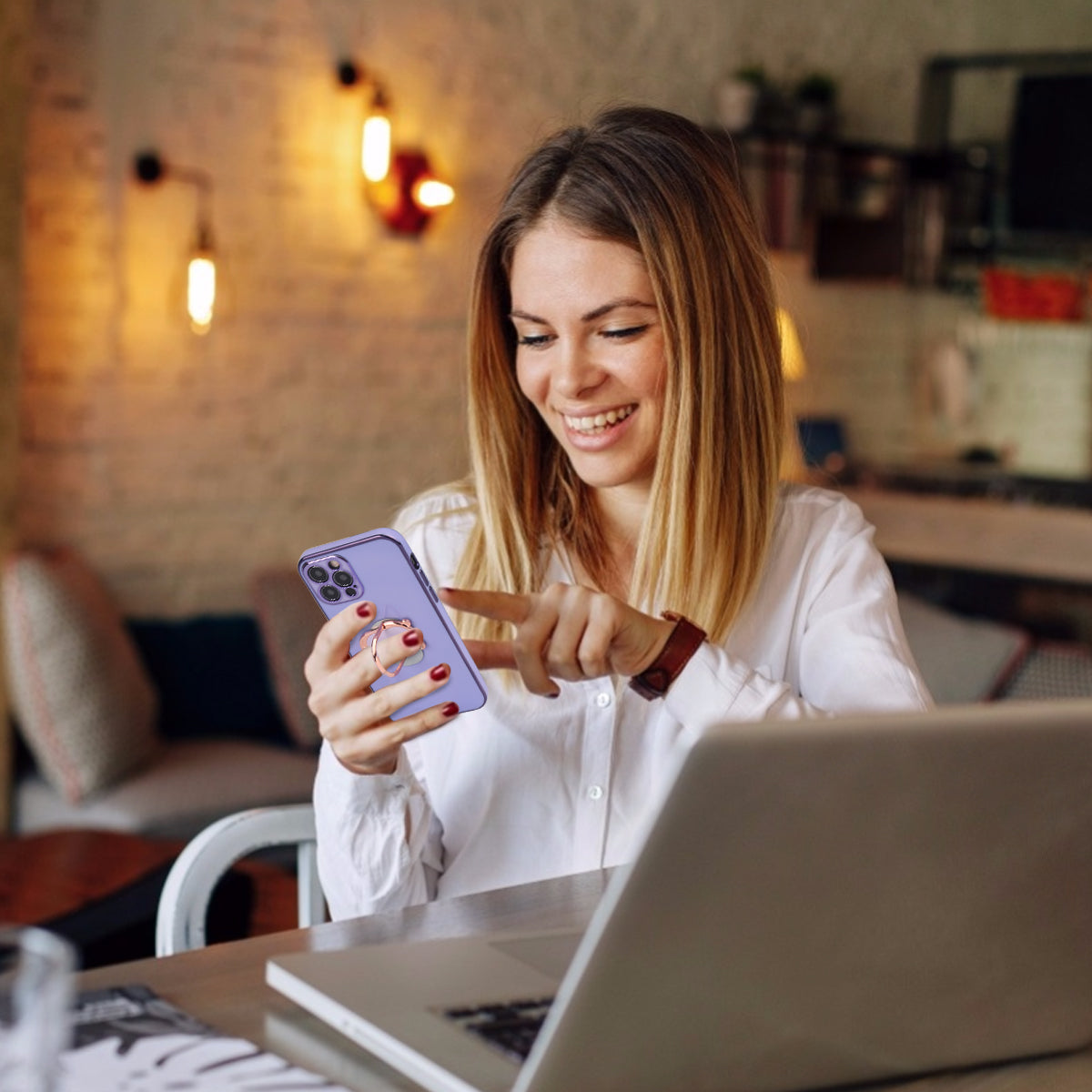 Custodia In Silicone Con Anello Magnetico - Lilla