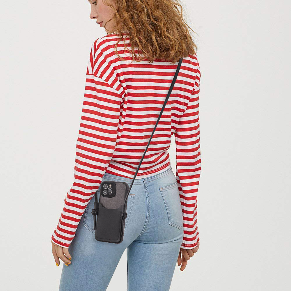 Borsa Per Telefono In Pelle - Nero iPhone 12 Pro