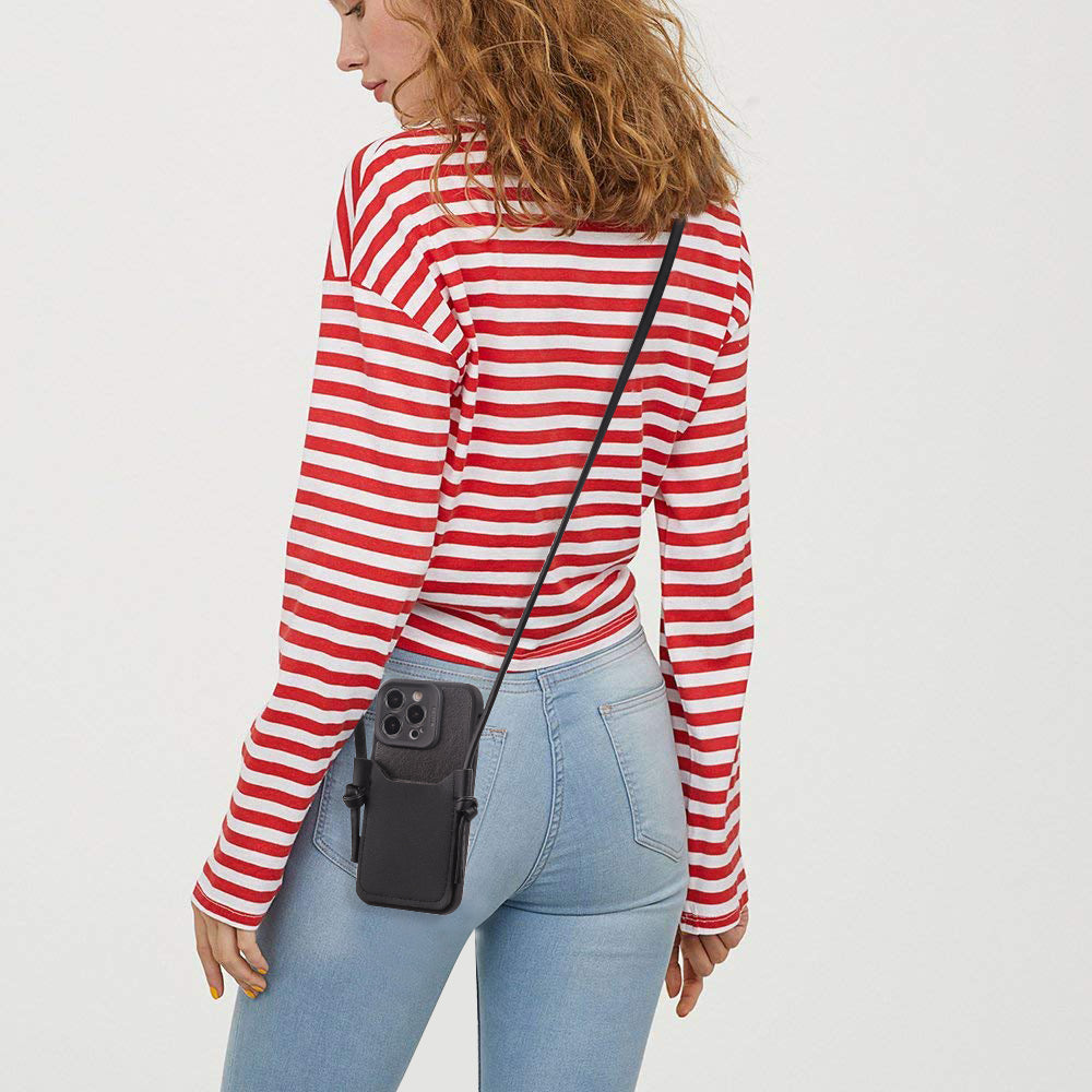 Borsa Per Telefono In Pelle - Nero iPhone 13 Pro