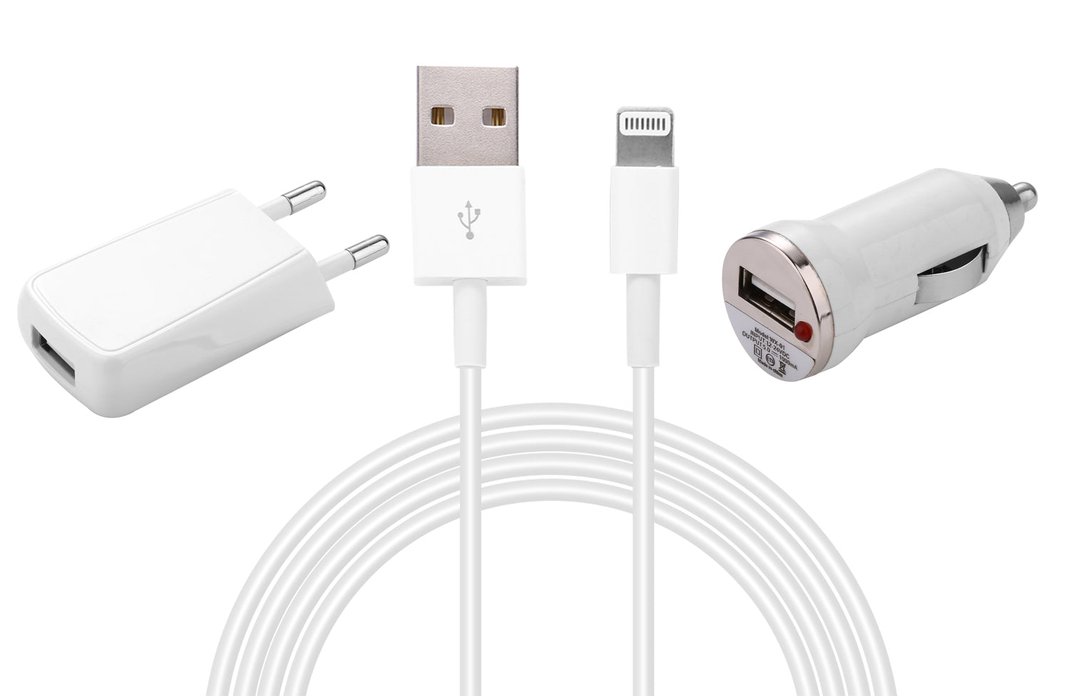 Kit 3 In 1 Con Cavo Usb-Lightning Da 2 Metri - Bianco