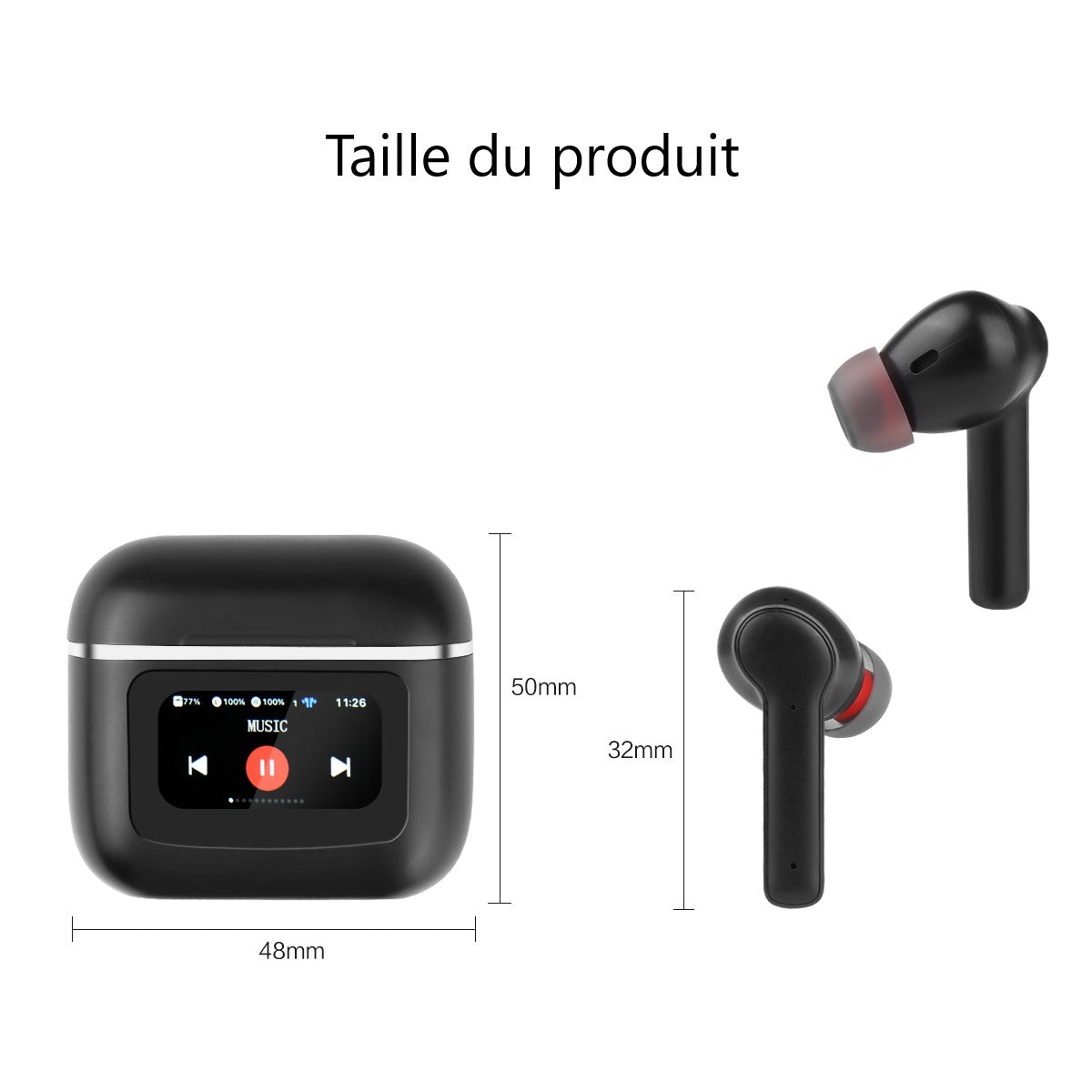 Auricolari Bluetooth Con Schermo Led - Nero