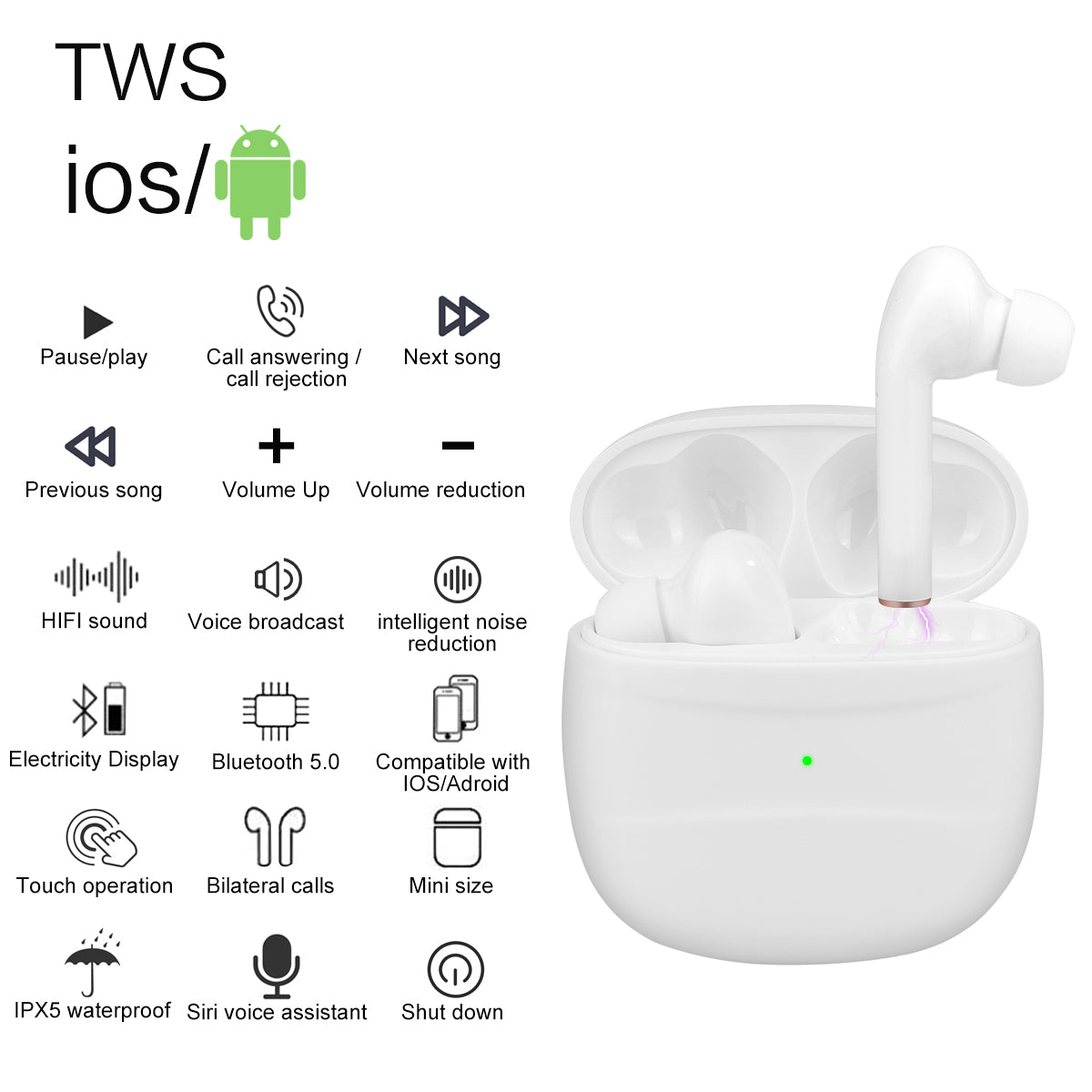 Bluetooth V5.0+Edr Capacità Touch Con Microfono Integrato - Bianco